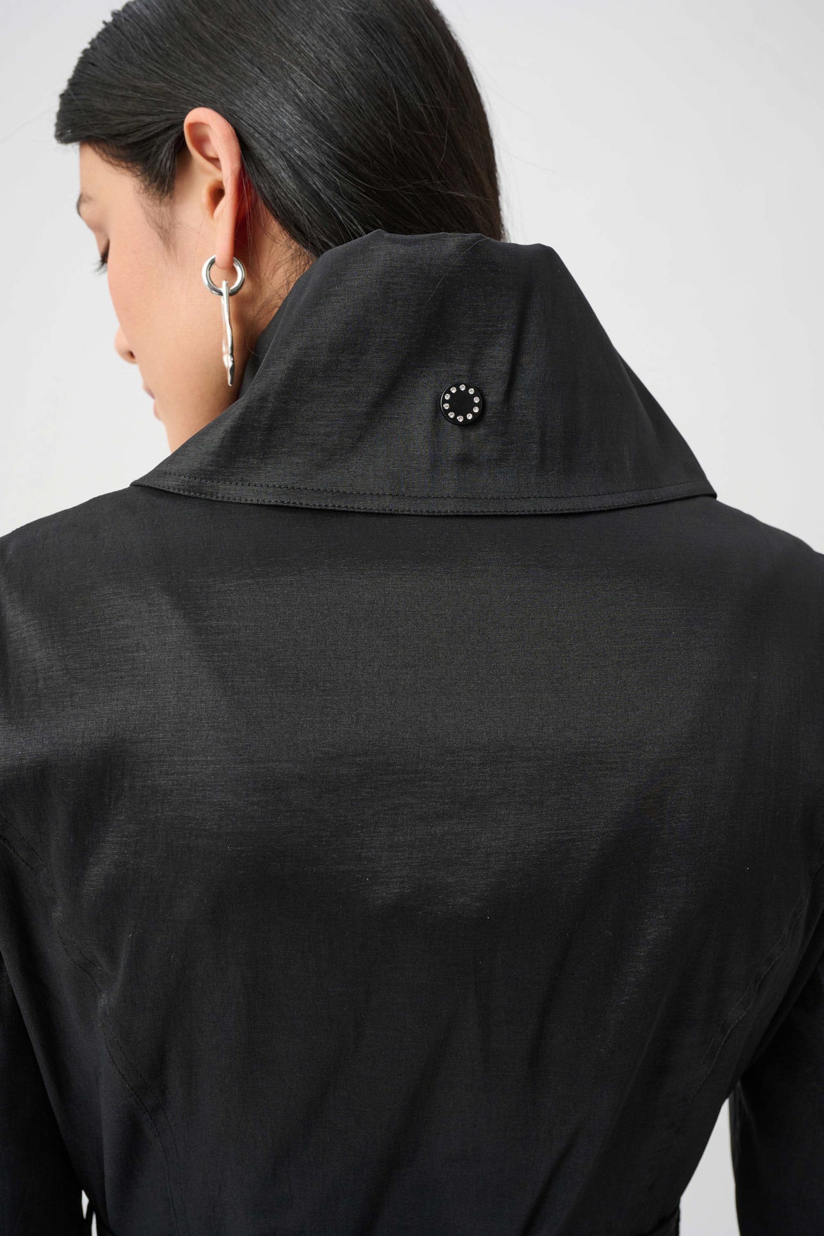 Joseph Ribkoff Black Stretch Taffeta Belted Fit &amp; Flare Balloon Coat