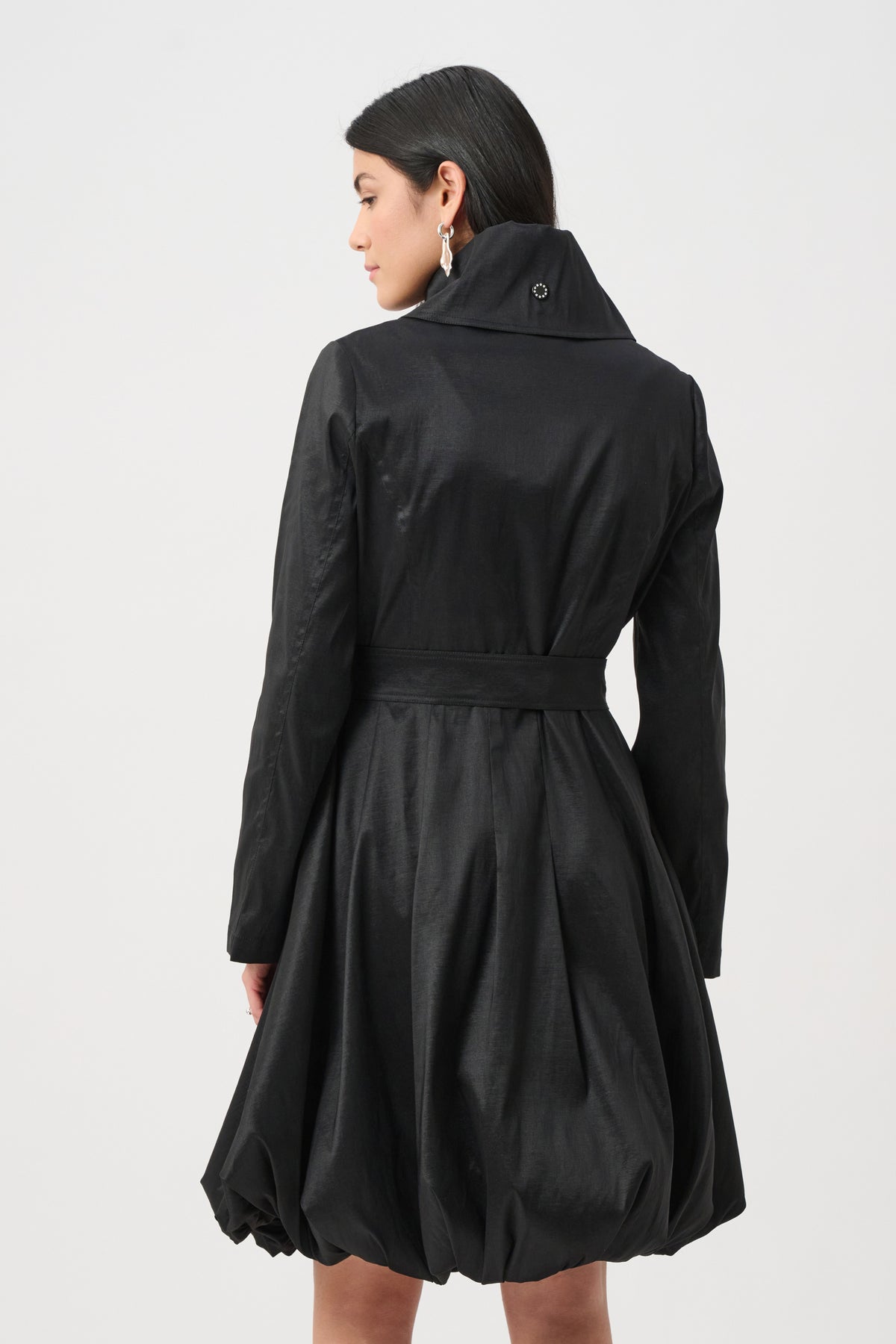 Joseph Ribkoff Black Stretch Taffeta Belted Fit &amp; Flare Balloon Coat