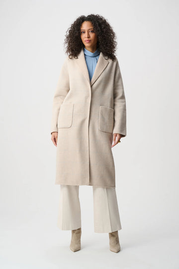 Joseph Ribkoff Oatmeal Wool Blend Plaid Reversible Boxy Coat