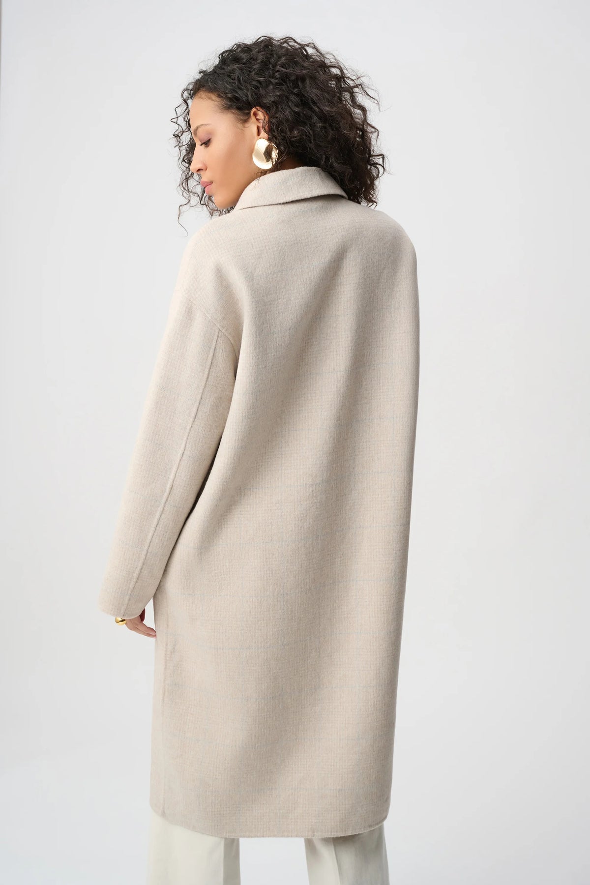 Joseph Ribkoff Oatmeal Wool Blend Plaid Reversible Boxy Coat