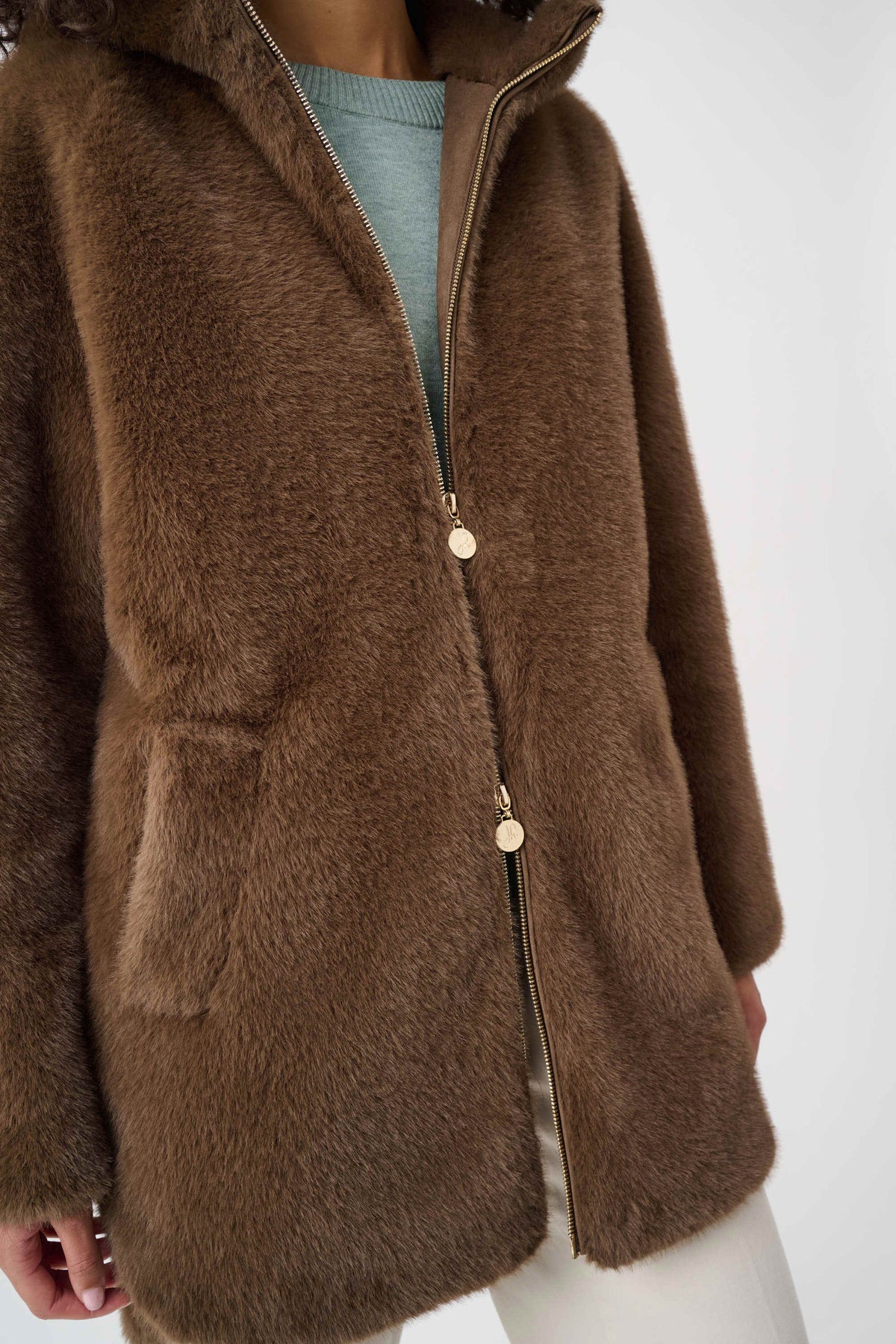 Joseph Ribkoff Dark Mink Faux Fur Hooded Coat