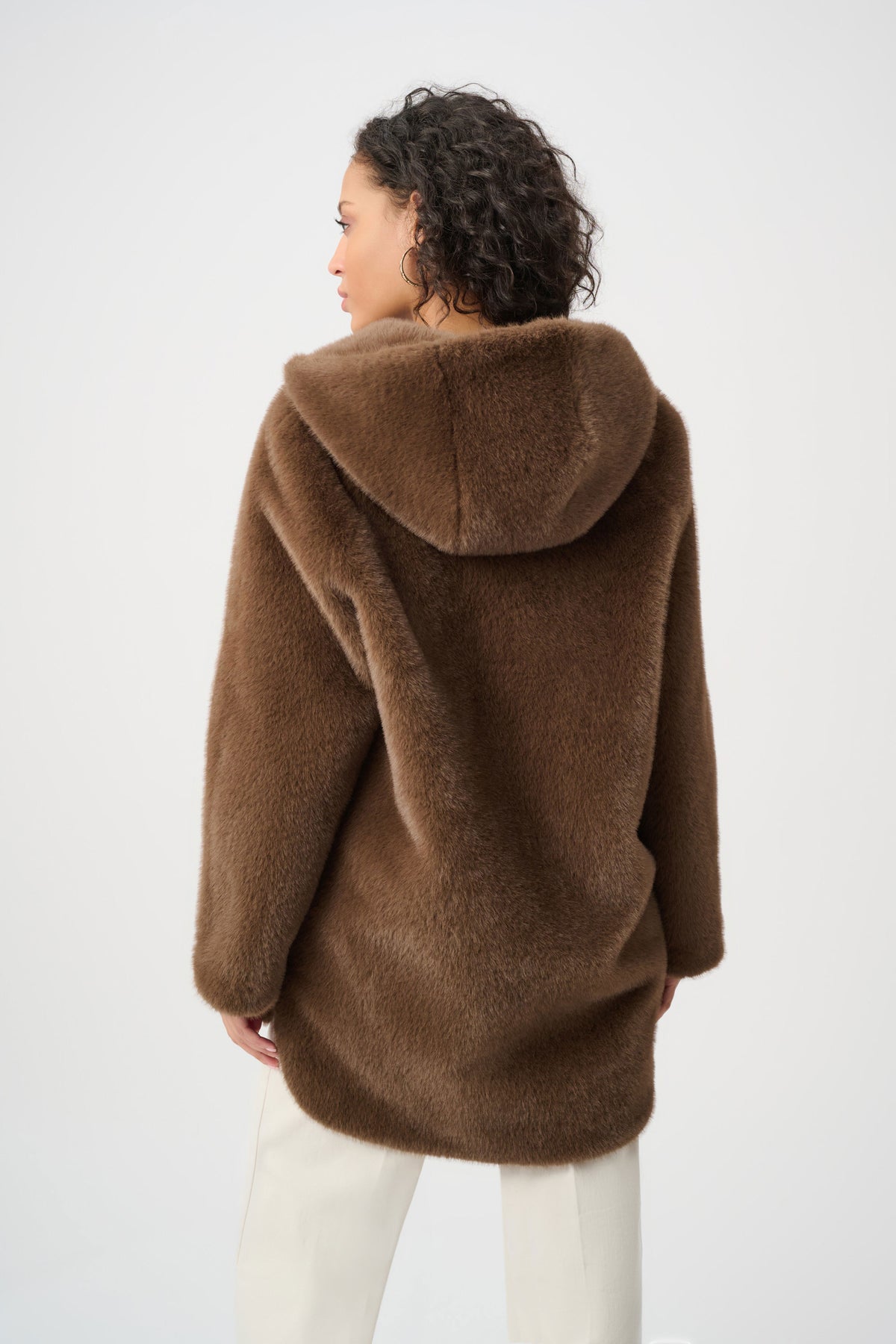 Joseph Ribkoff Dark Mink Faux Fur Hooded Coat