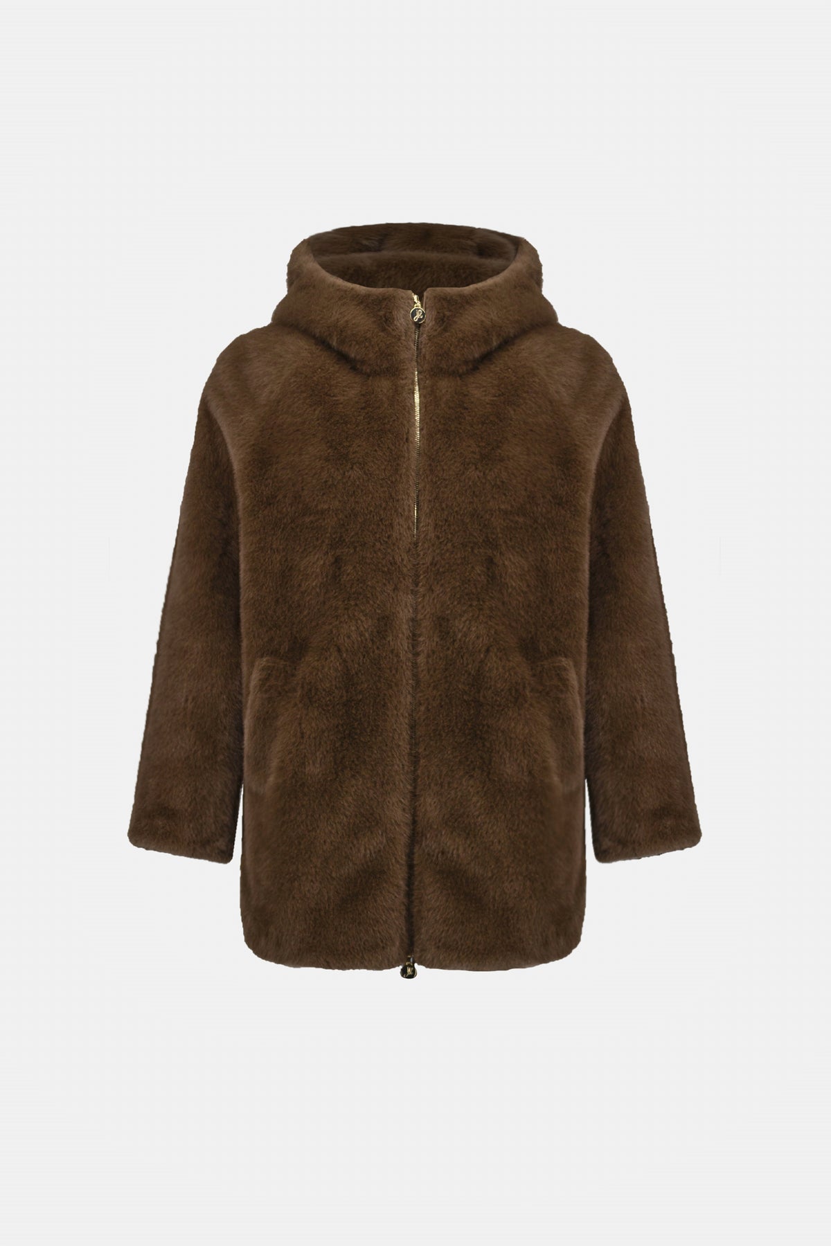 Joseph Ribkoff Dark Mink Faux Fur Hooded Coat