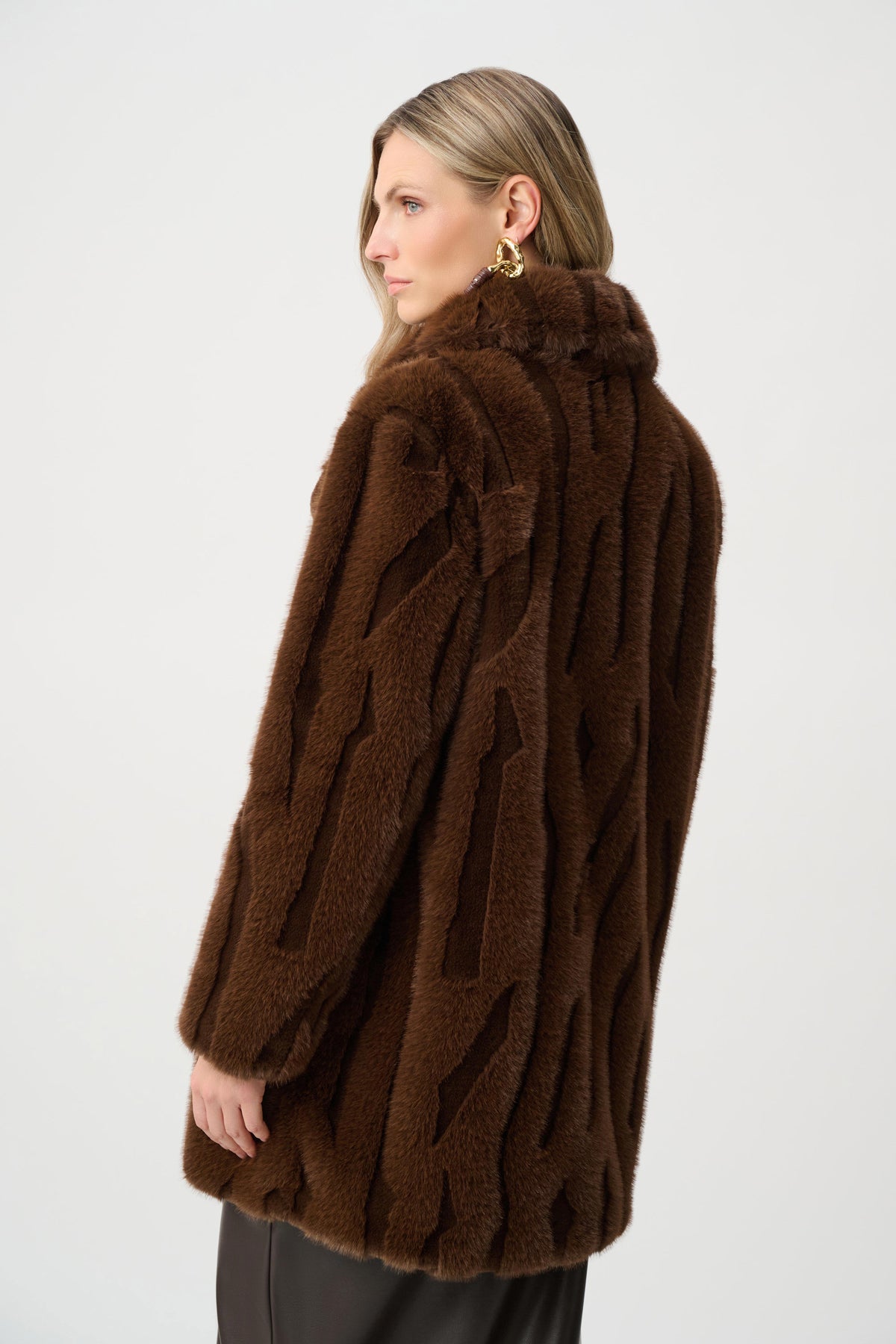 Joseph Ribkoff Brown Textured Faux Fur Notch Collar Coat