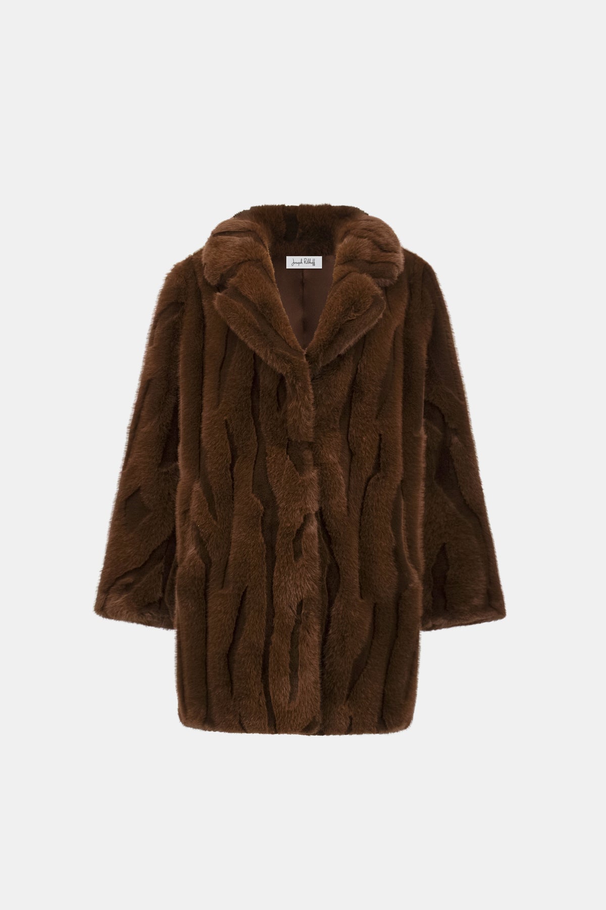 Joseph Ribkoff Brown Textured Faux Fur Notch Collar Coat