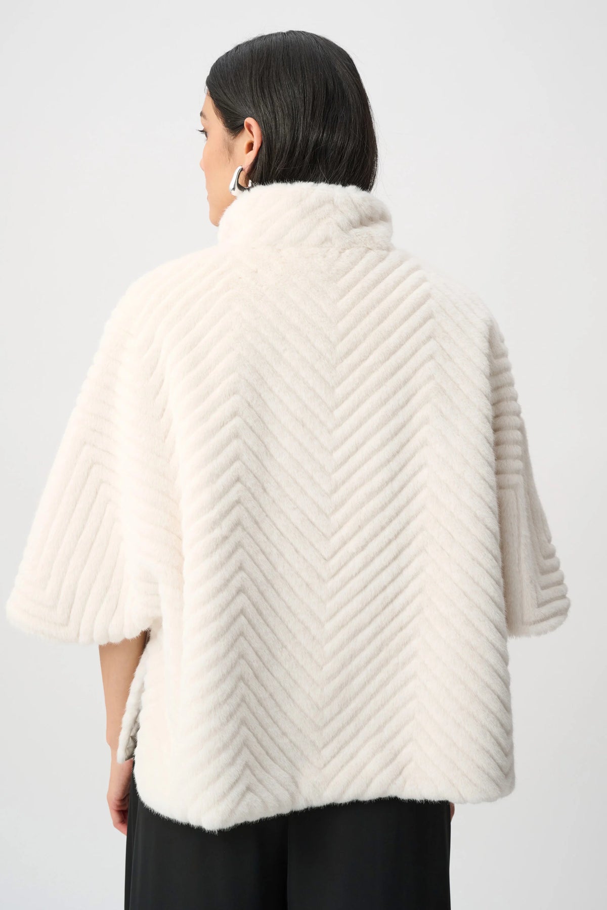 Joseph Ribkoff Cream Chevron Faux Fur Cape-Style Jacket