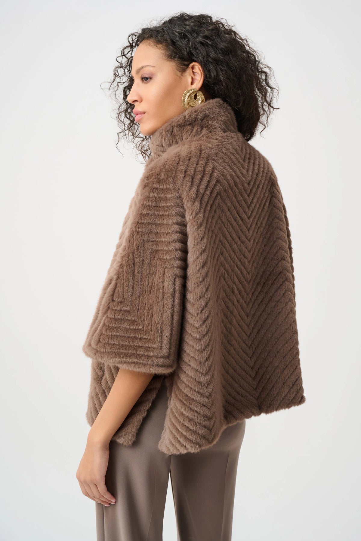 Joseph Ribkoff Mink Chevron Faux Fur Cape-Style Jacket