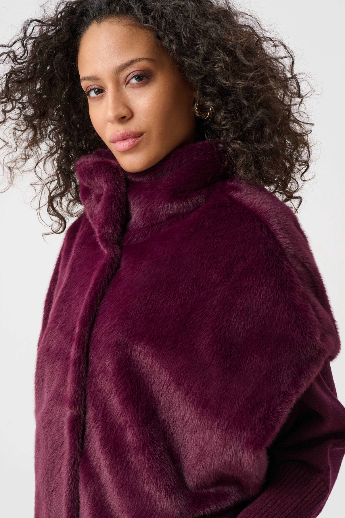 Joseph Ribkoff Elderberry Faux Fur Funnel-Neck Boxy Vest