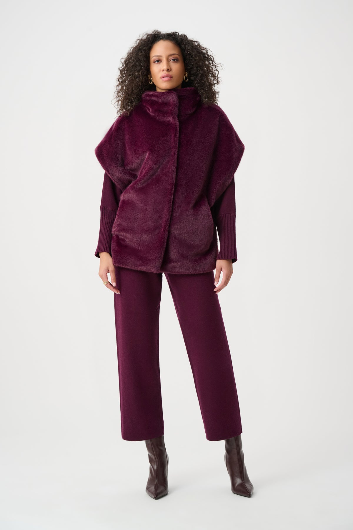 Joseph Ribkoff Elderberry Faux Fur Funnel-Neck Boxy Vest