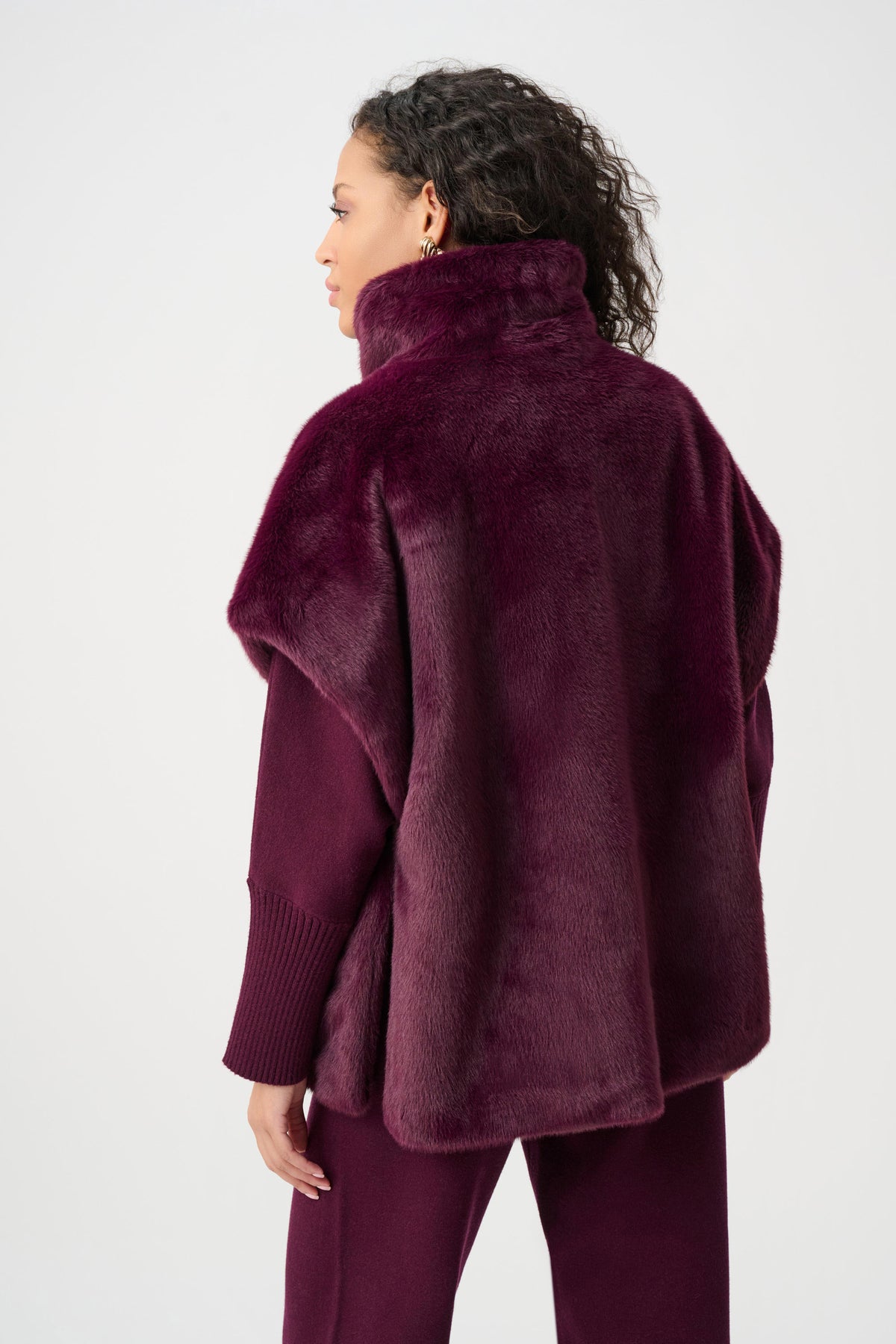 Joseph Ribkoff Elderberry Faux Fur Funnel-Neck Boxy Vest