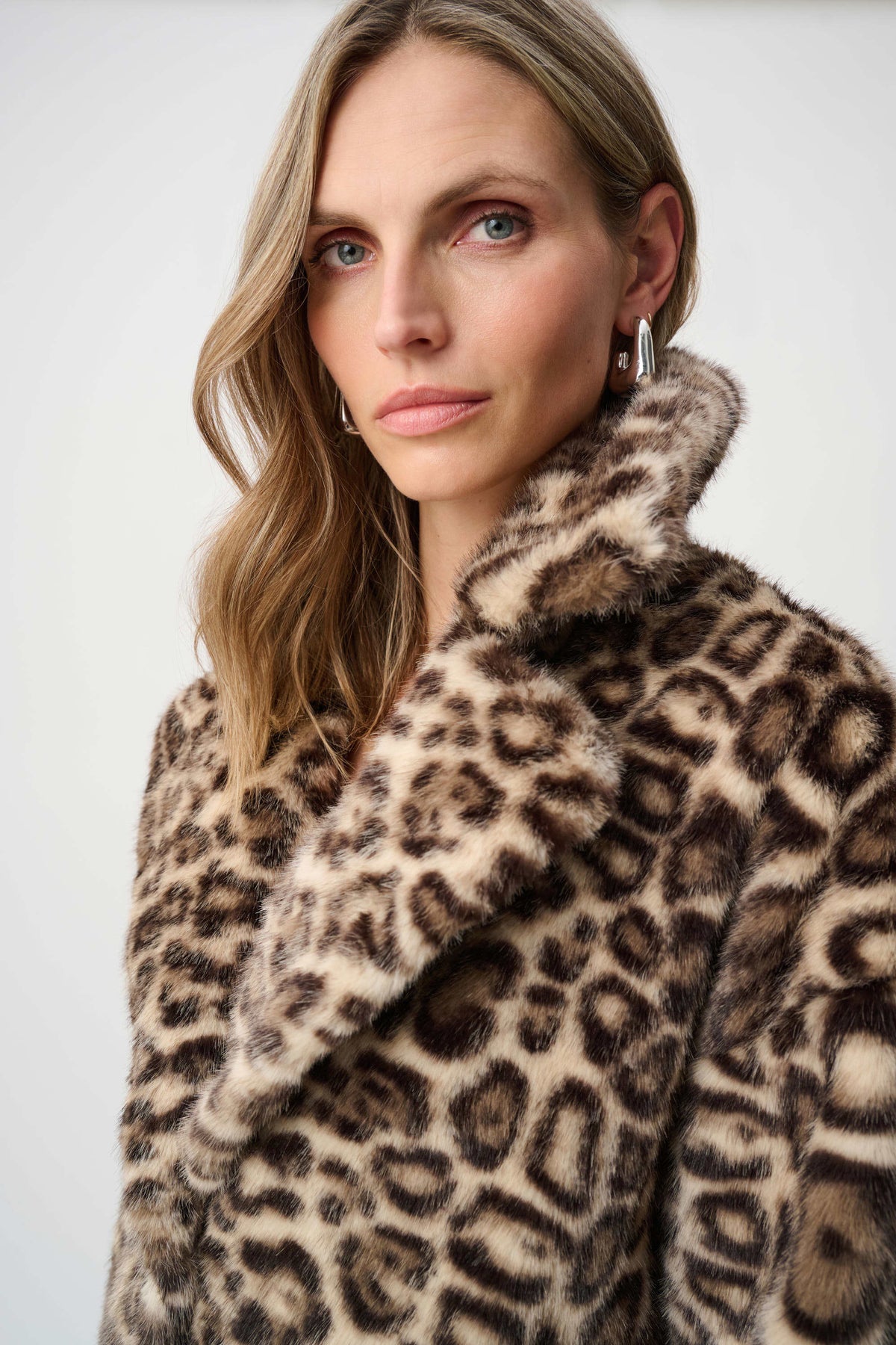 Joseph Ribkoff Beige/Multi Faux Fur Leopard Print Straight Coat