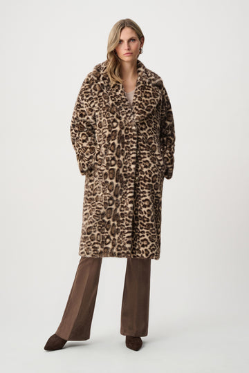 Joseph Ribkoff Beige/Multi Faux Fur Leopard Print Straight Coat