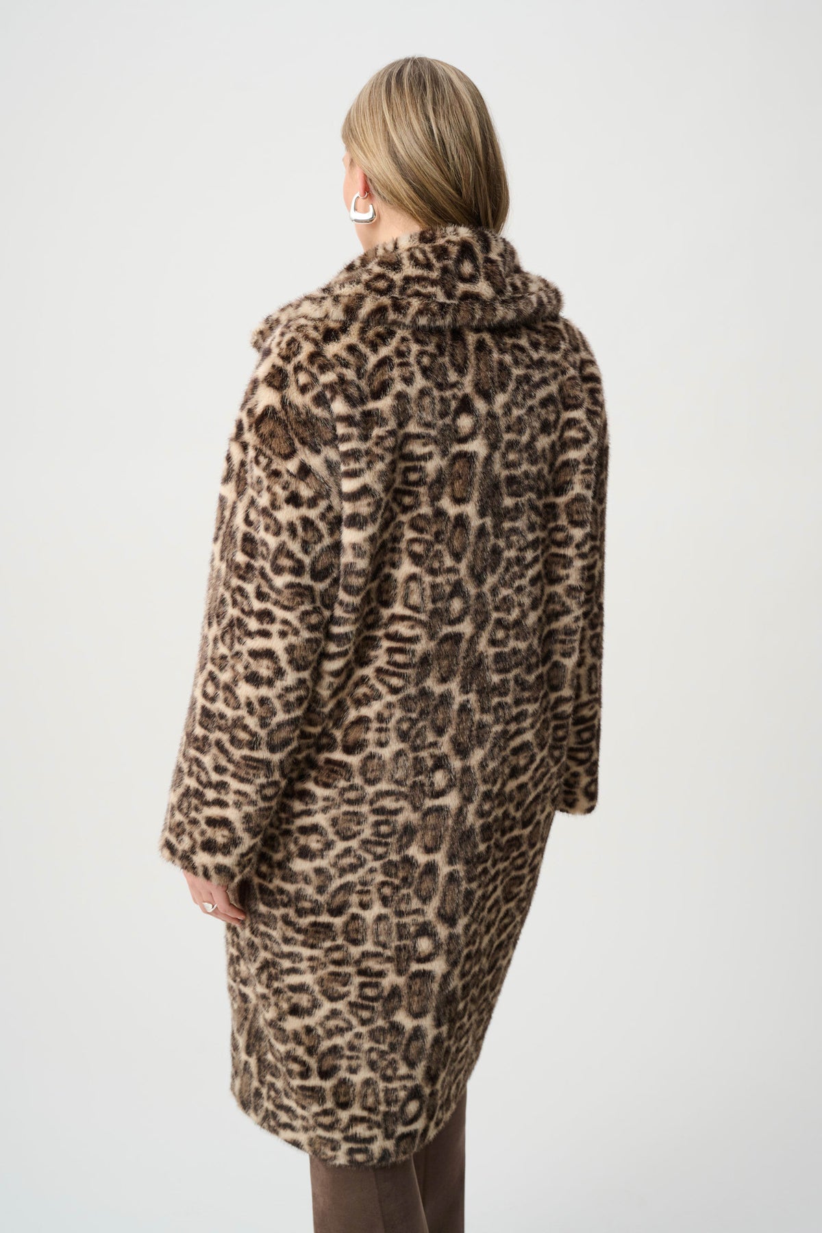 Joseph Ribkoff Beige/Multi Faux Fur Leopard Print Straight Coat