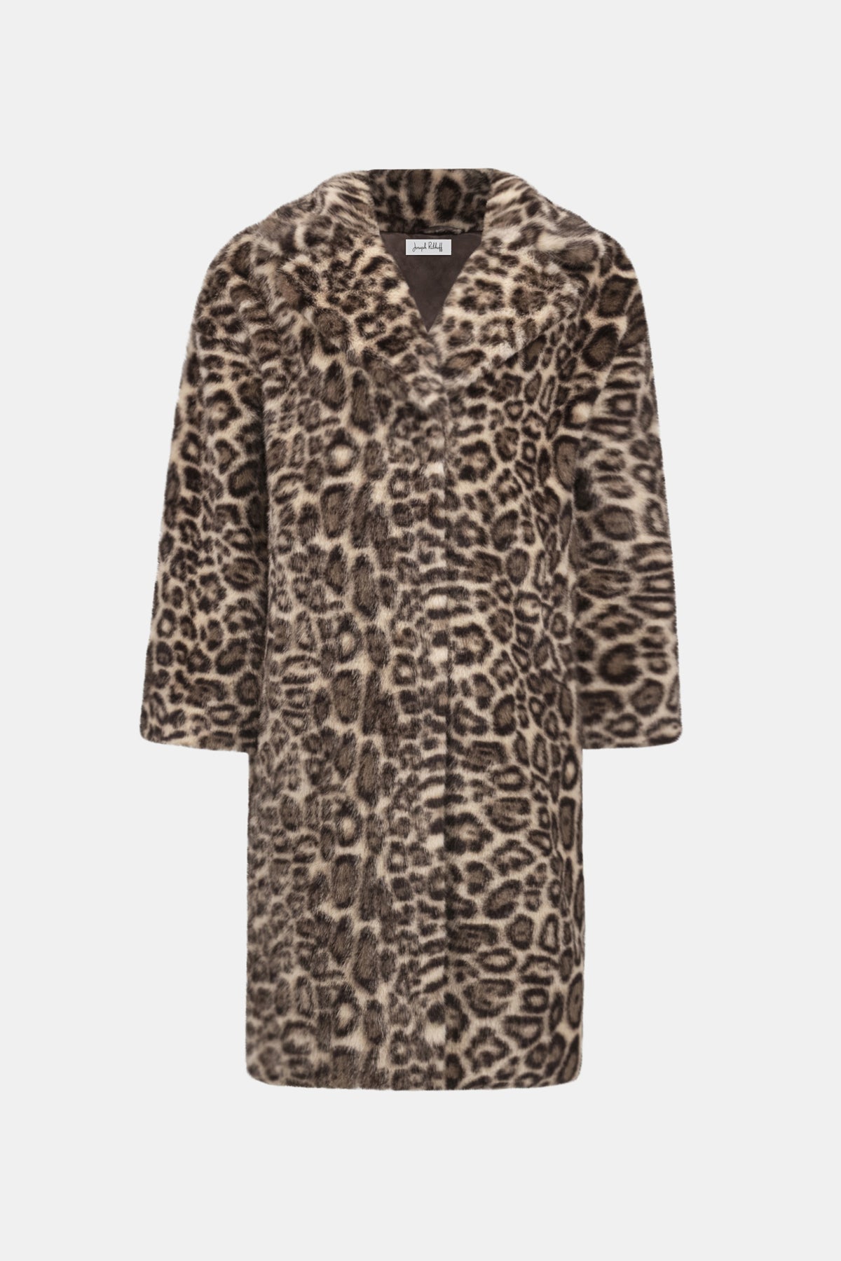 Joseph Ribkoff Beige/Multi Faux Fur Leopard Print Straight Coat