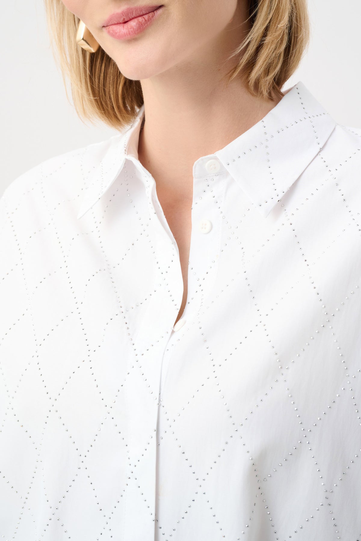 Joseph Ribkoff Vanilla Tencel Boxy Blouse With All-Over Rhinestone Detail
