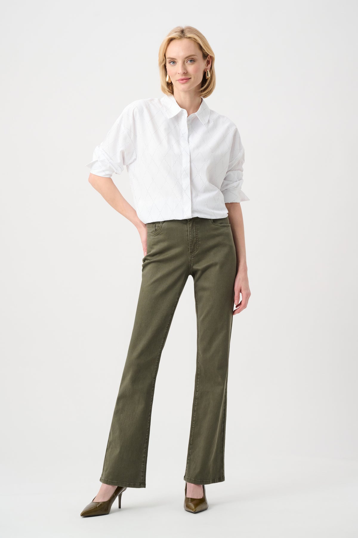 Joseph Ribkoff Vanilla Tencel Boxy Blouse With All-Over Rhinestone Detail