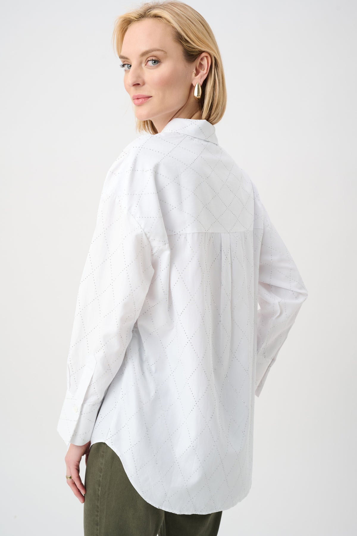 Joseph Ribkoff Vanilla Tencel Boxy Blouse With All-Over Rhinestone Detail