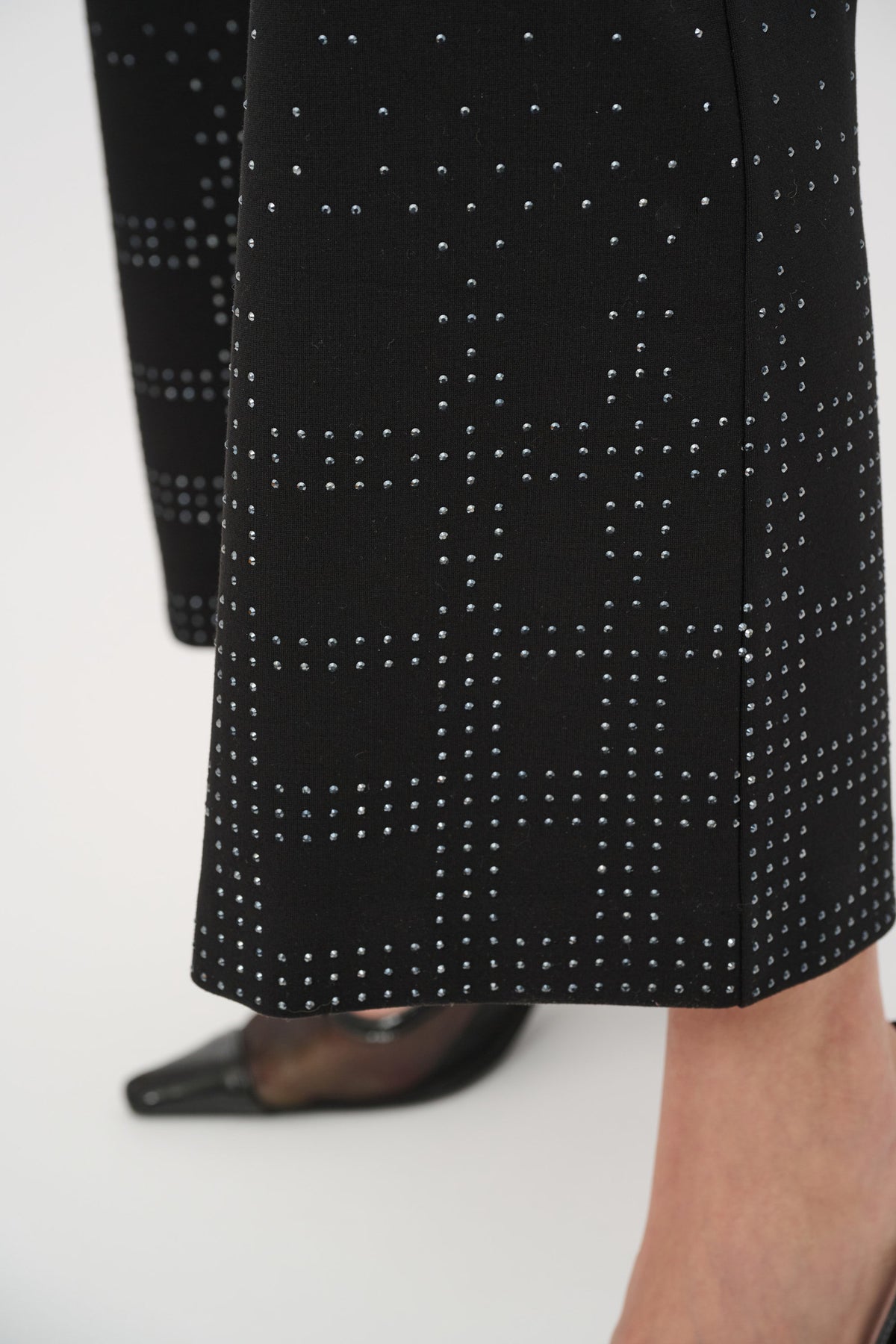 Joseph Ribkoff Black Heavy Knit Flared Pull-On Pants With Rhinestone Detail