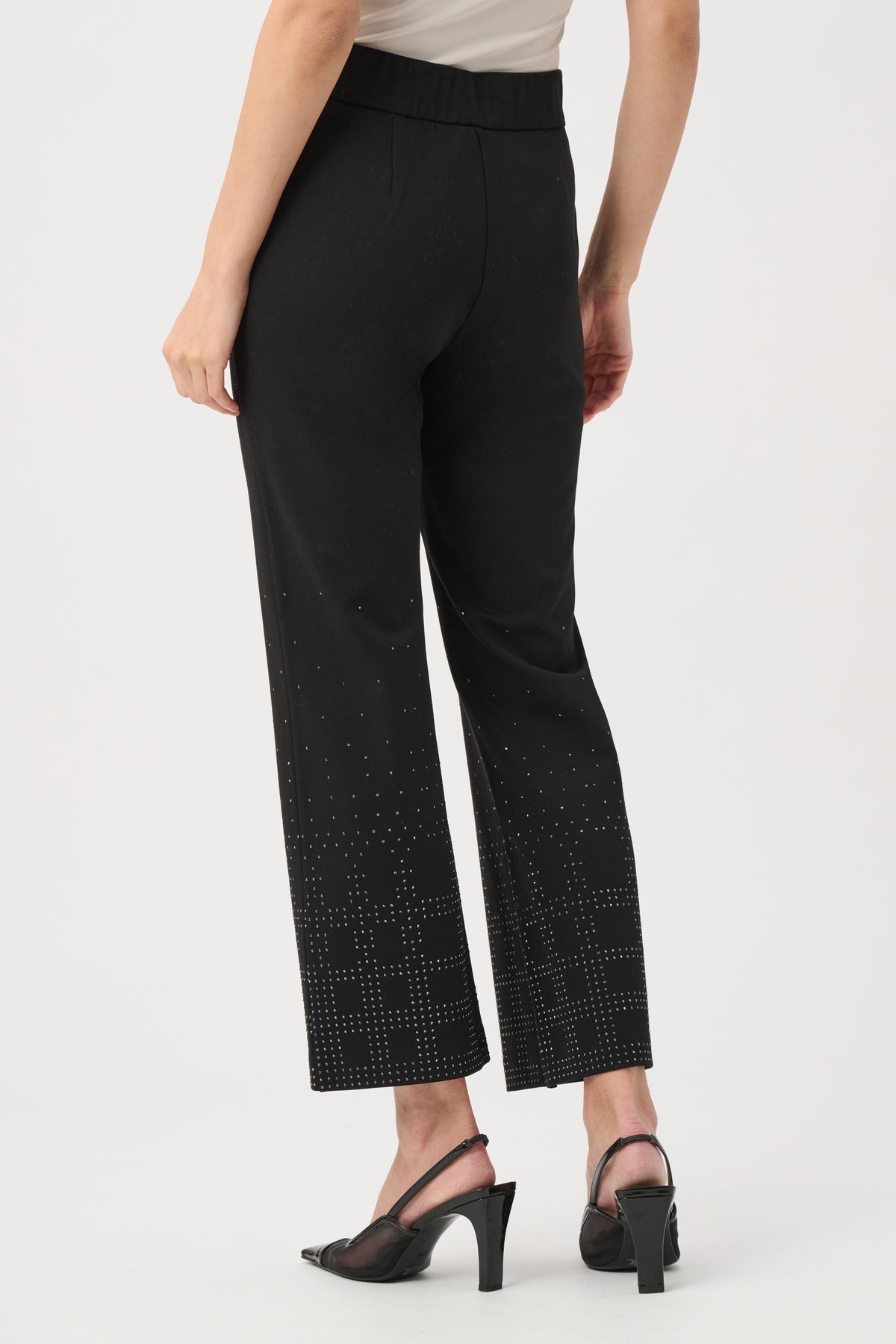 Joseph Ribkoff Black Heavy Knit Flared Pull-On Pants With Rhinestone Detail