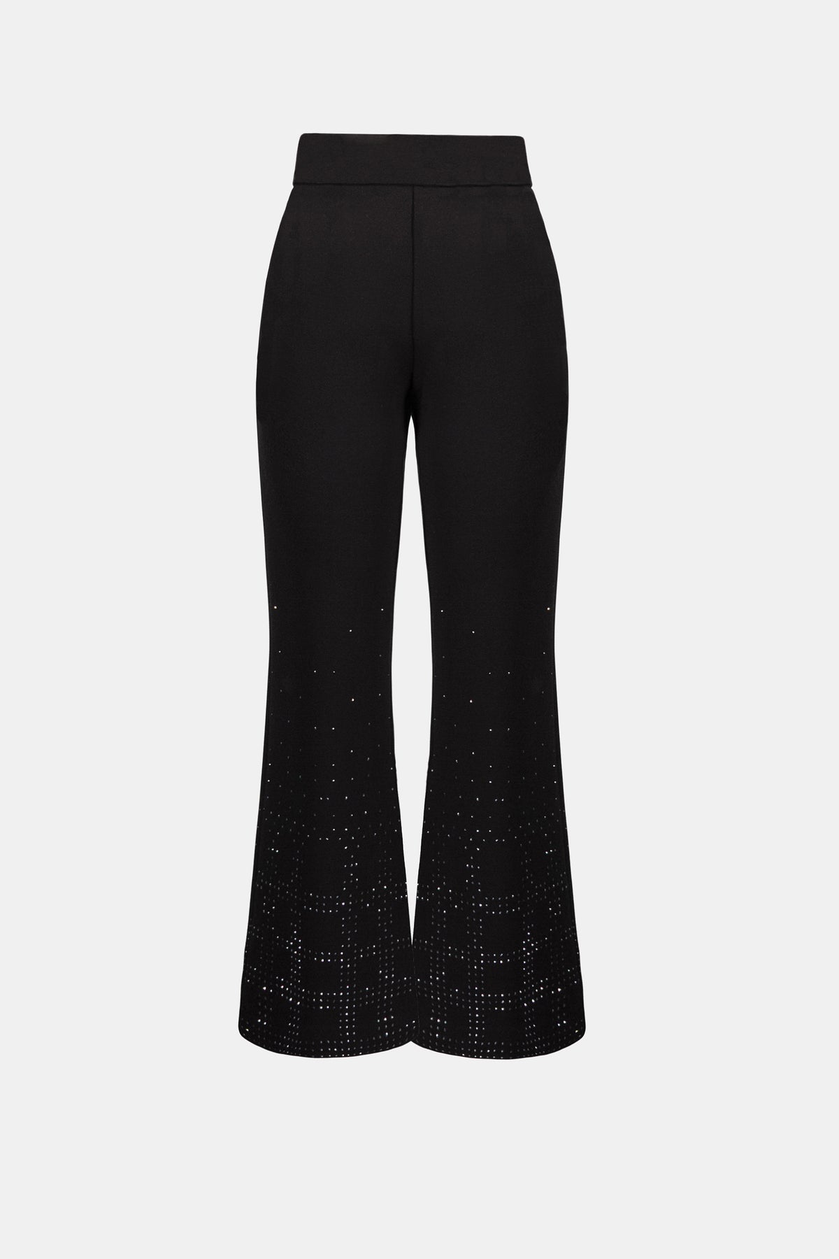 Joseph Ribkoff Black Heavy Knit Flared Pull-On Pants With Rhinestone Detail