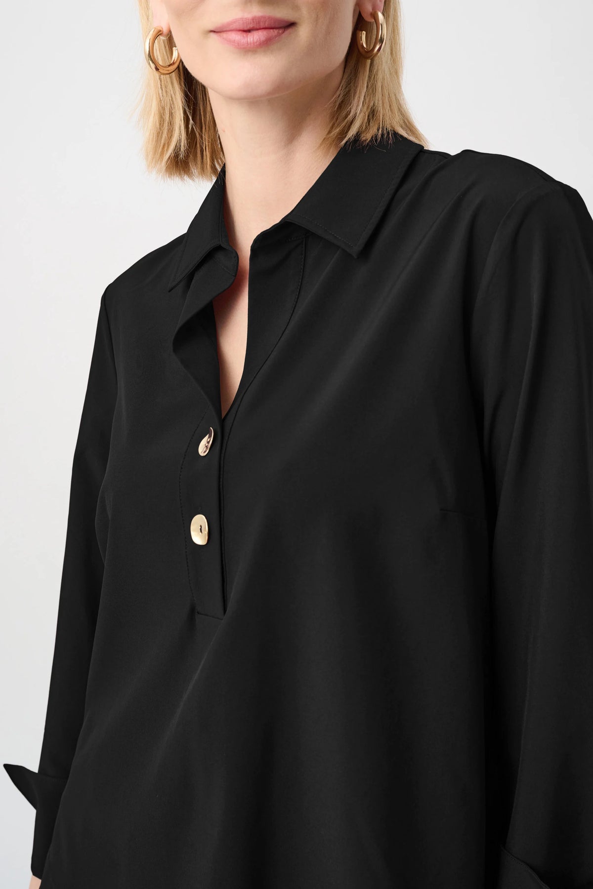 Joseph Ribkoff Black Stretch Poplin Shirt-Collar Boxy Top