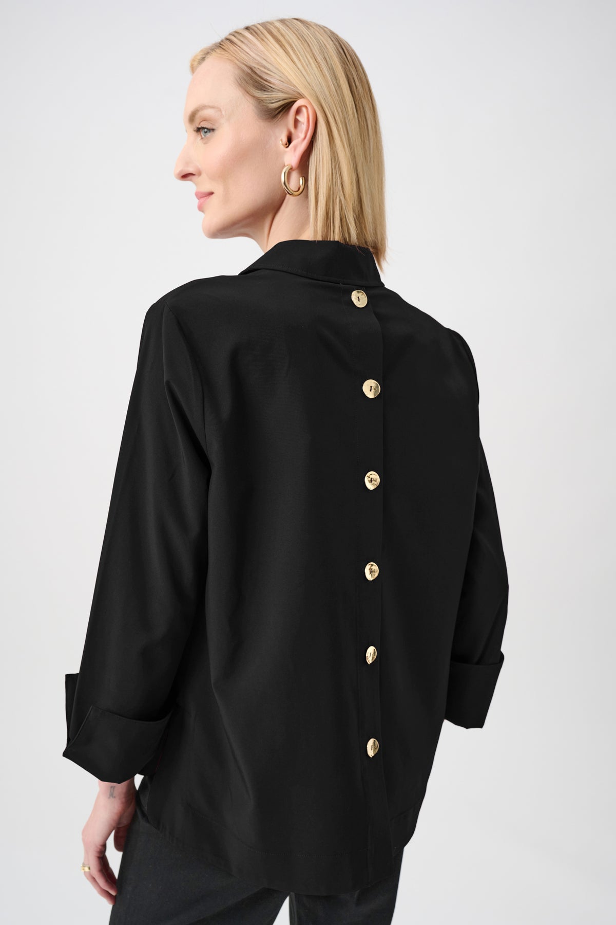 Joseph Ribkoff Black Stretch Poplin Shirt-Collar Boxy Top