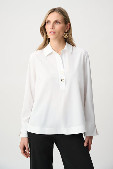 Joseph Ribkoff Vanilla Stretch Poplin Shirt-Collar Boxy Top