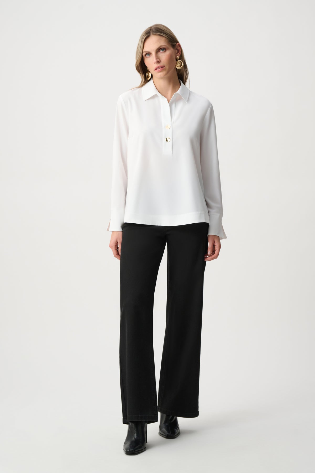 Joseph Ribkoff Vanilla Stretch Poplin Shirt-Collar Boxy Top