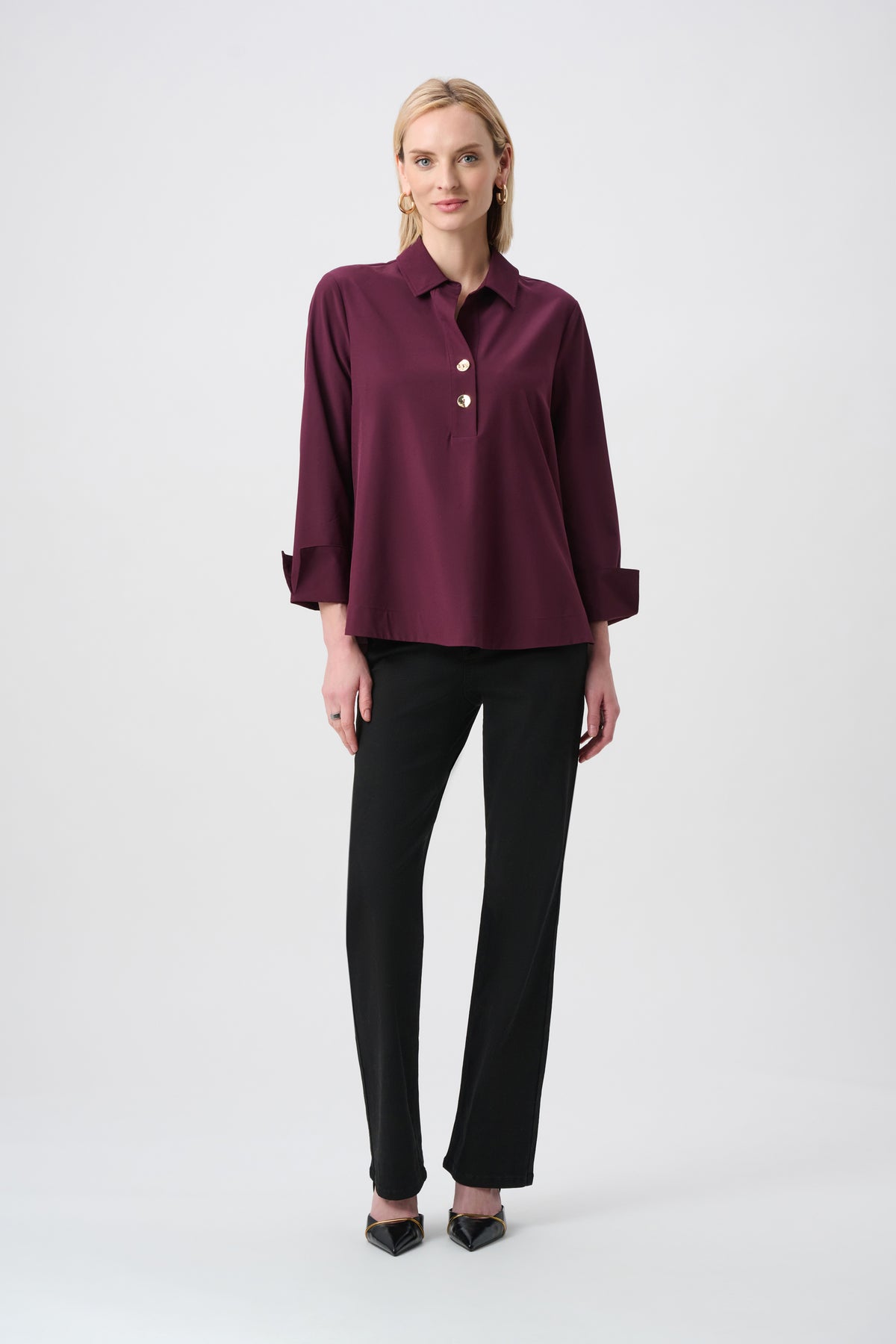 Joseph Ribkoff Elderberry Stretch Poplin Shirt-Collar Boxy Top