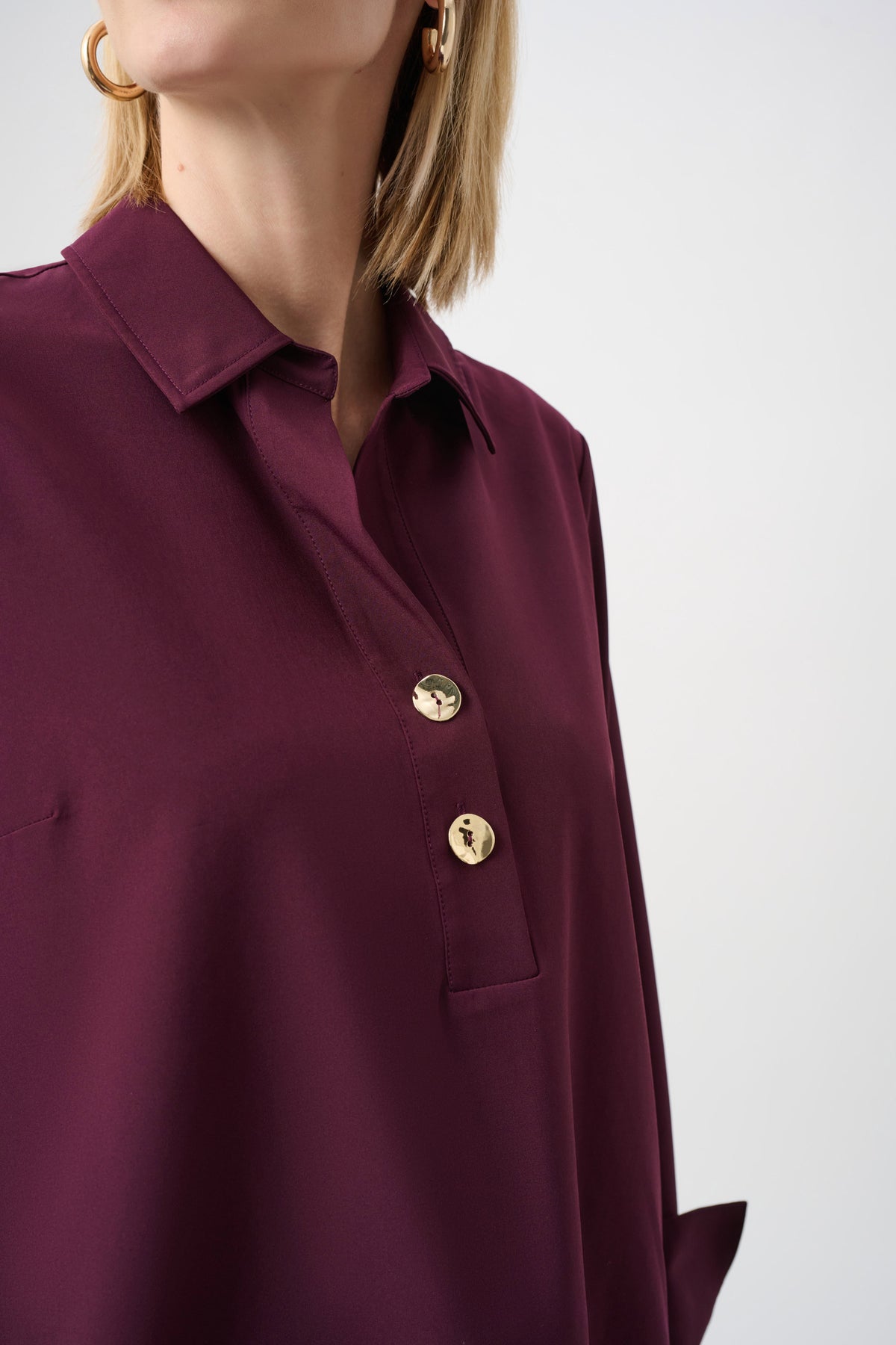Joseph Ribkoff Elderberry Stretch Poplin Shirt-Collar Boxy Top