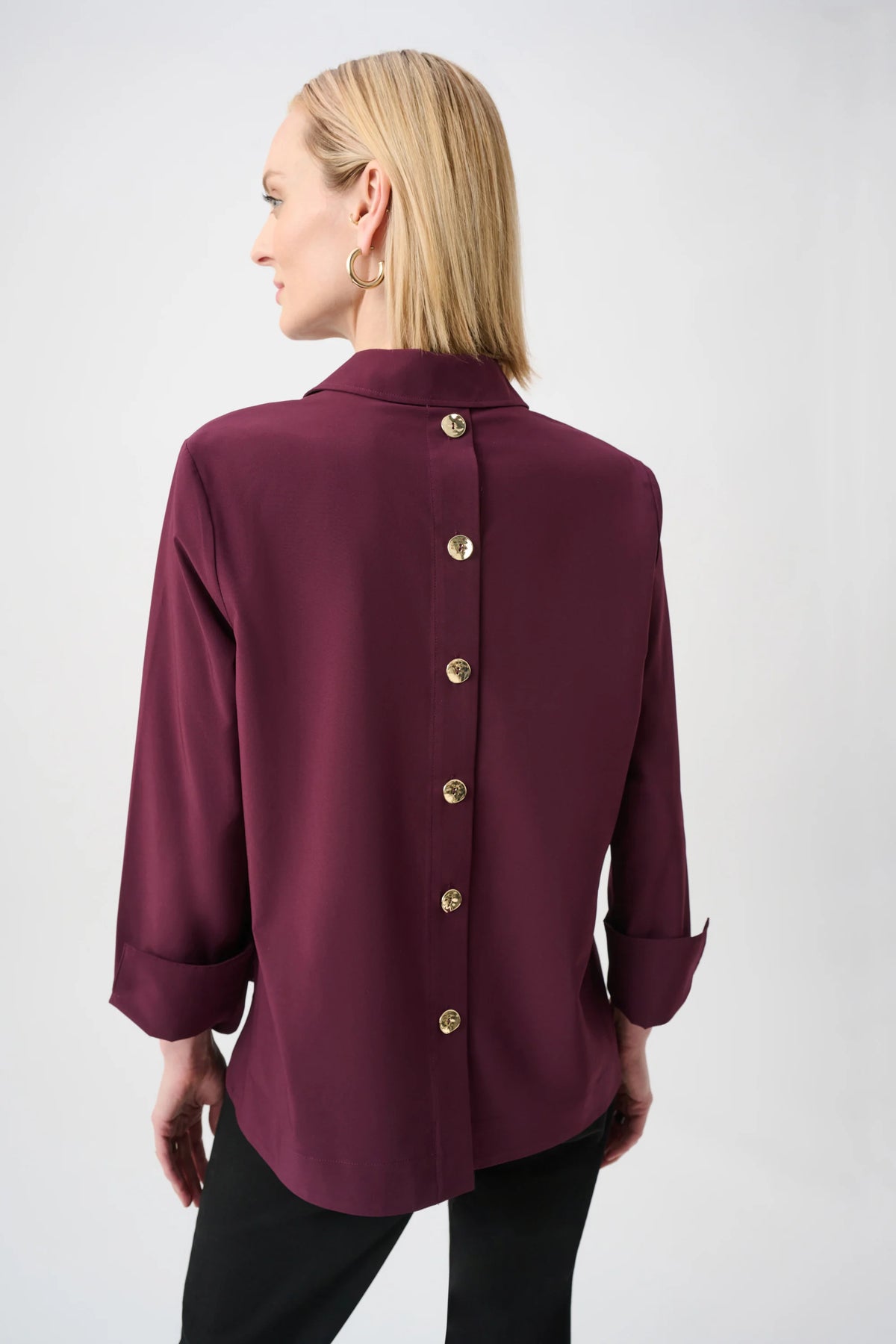Joseph Ribkoff Elderberry Stretch Poplin Shirt-Collar Boxy Top