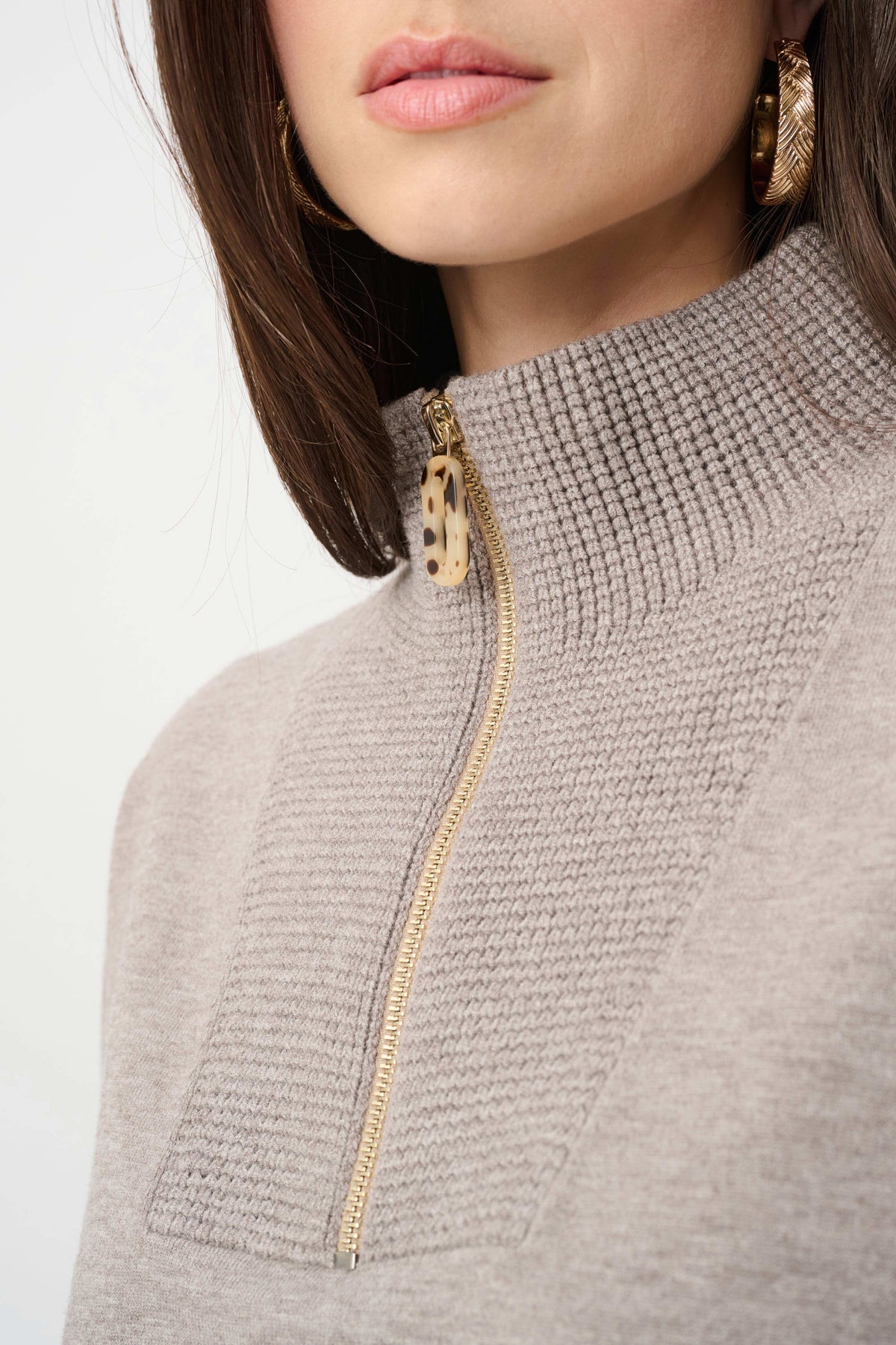 Joseph Ribkoff Taupe Melange Brushed Viscose And Nylon Funnel-Neck Sweater