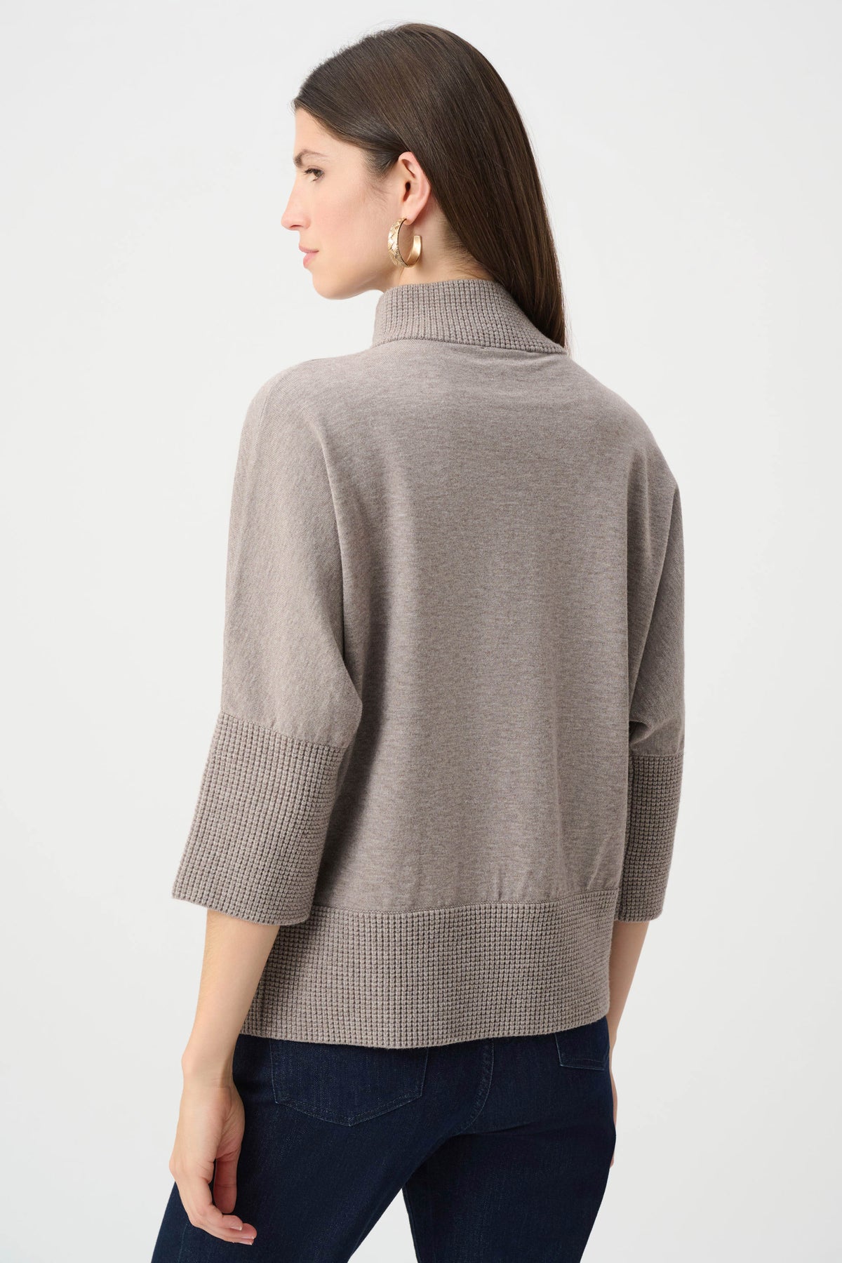 Joseph Ribkoff Taupe Melange Brushed Viscose And Nylon Funnel-Neck Sweater