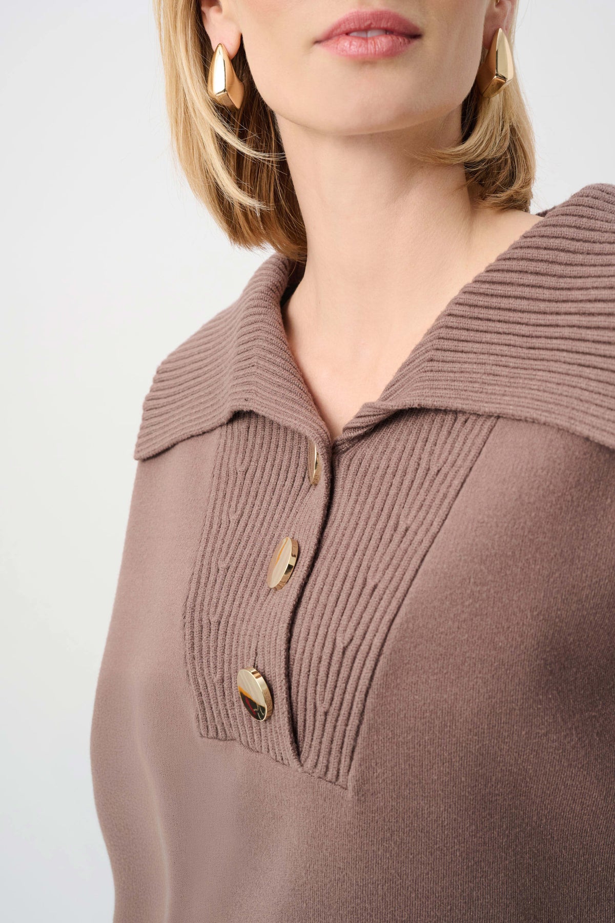 Joseph Ribkoff Mink Brushed Viscose And Nylon Shawl-Neck Sweater
