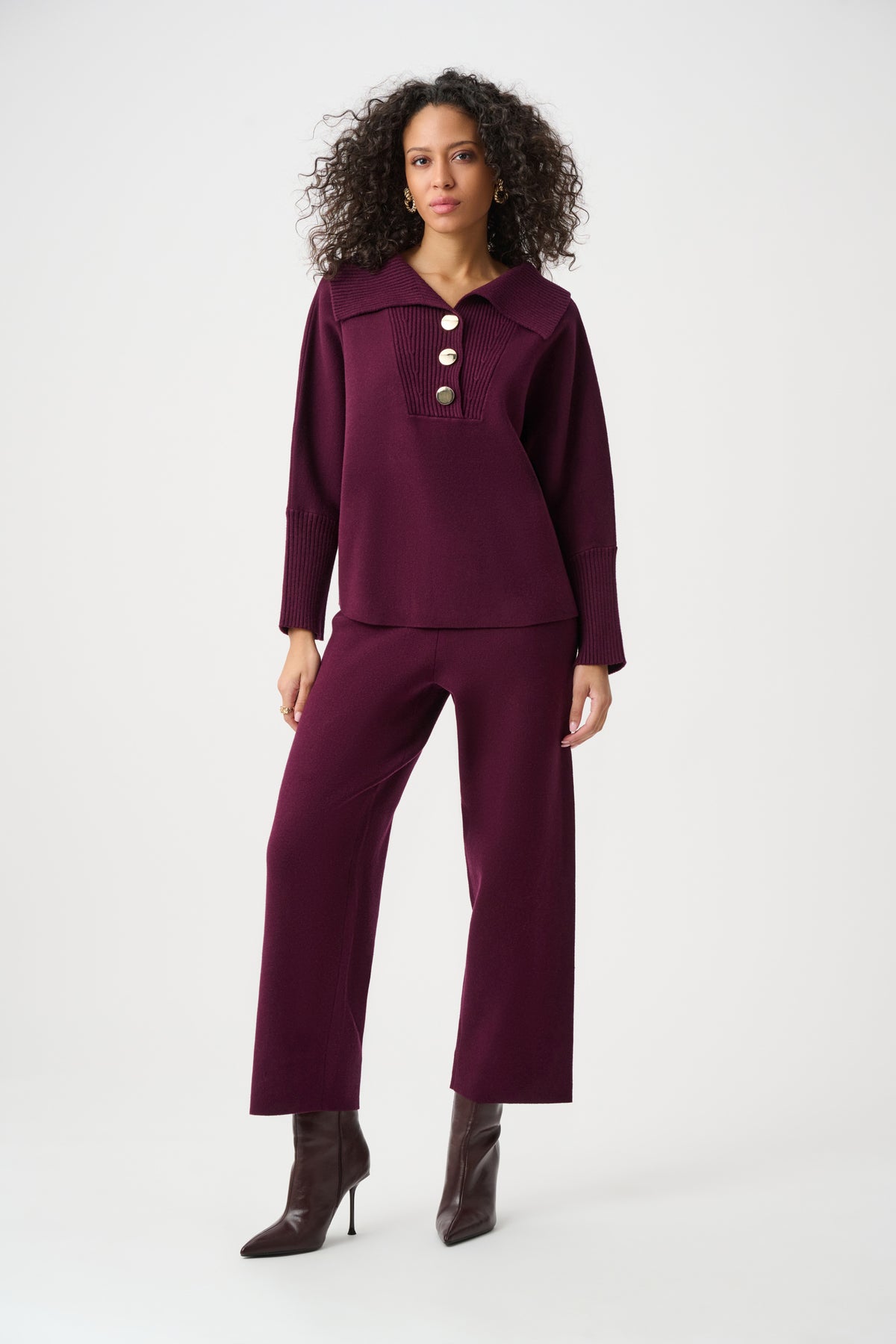Joseph Ribkoff Elderberry Brushed Viscose And Nylon Shawl-Neck Sweater