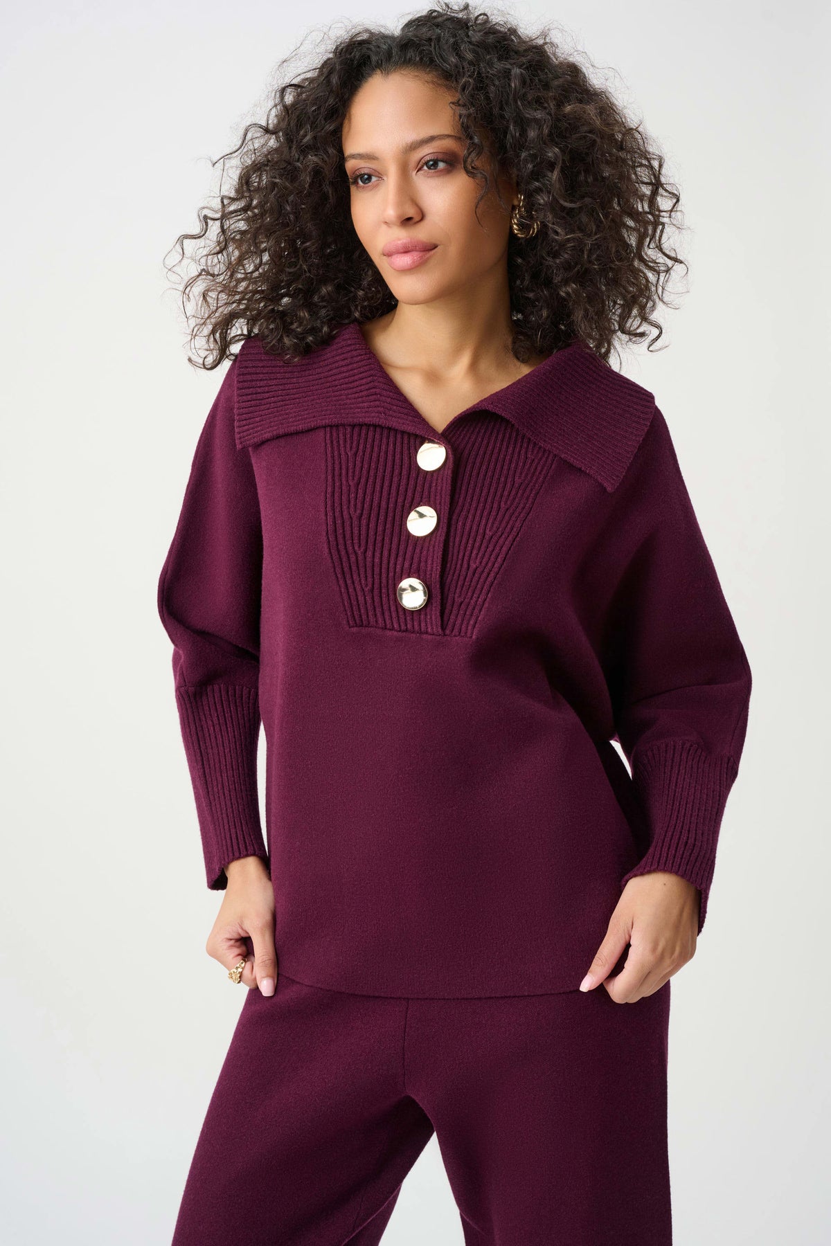 Joseph Ribkoff Elderberry Brushed Viscose And Nylon Shawl-Neck Sweater