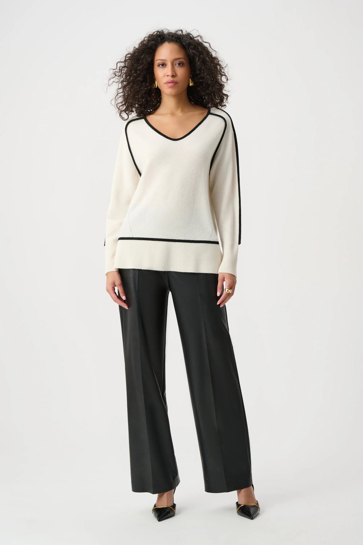 Joseph Ribkoff Winter White/Black Cashmere And Wool Contrast trim Sweater
