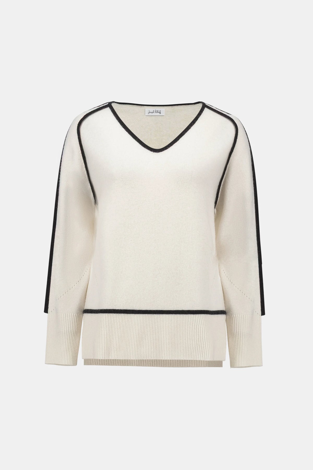 Joseph Ribkoff Winter White/Black Cashmere And Wool Contrast trim Sweater