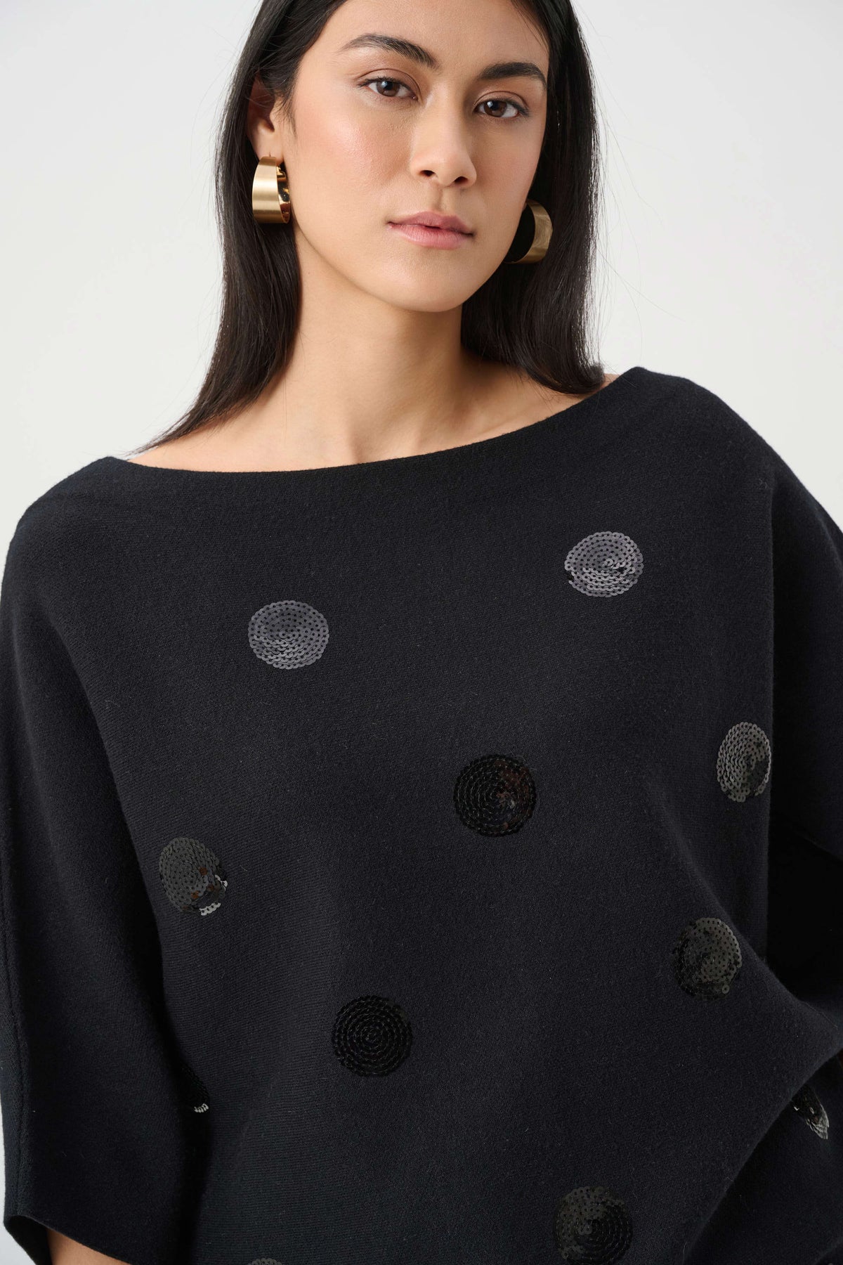 Joseph Ribkoff Black Brushed Viscose And Nylon Boxy Embroidered Sweater