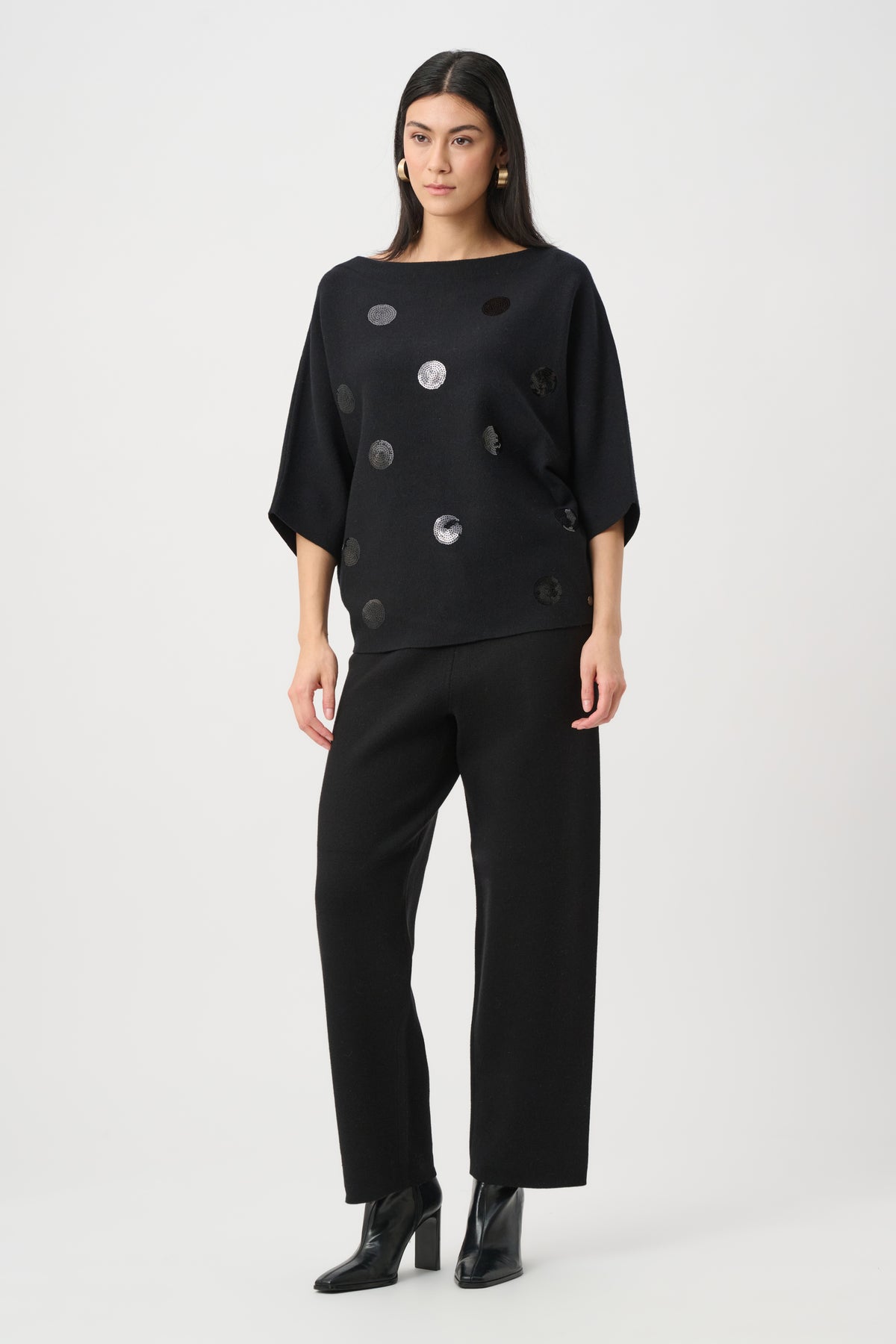 Joseph Ribkoff Black Brushed Viscose And Nylon Boxy Embroidered Sweater