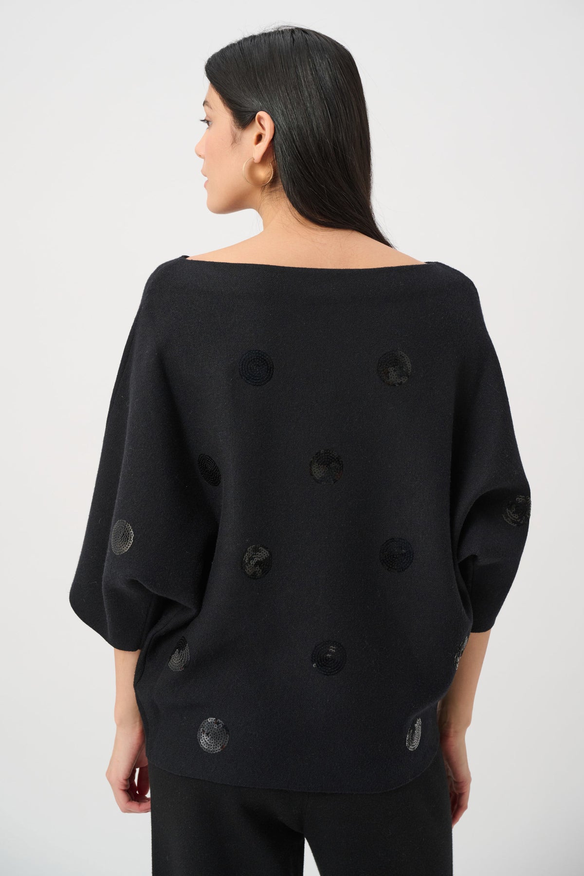 Joseph Ribkoff Black Brushed Viscose And Nylon Boxy Embroidered Sweater