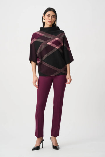 Joseph Ribkoff Brushed Viscose And Nylon Plaid Funnel-Neck Sweater