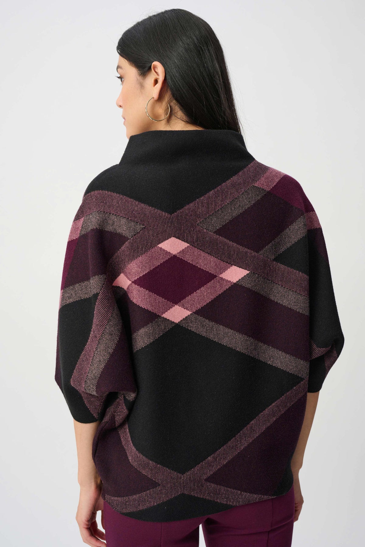 Joseph Ribkoff Brushed Viscose And Nylon Plaid Funnel-Neck Sweater