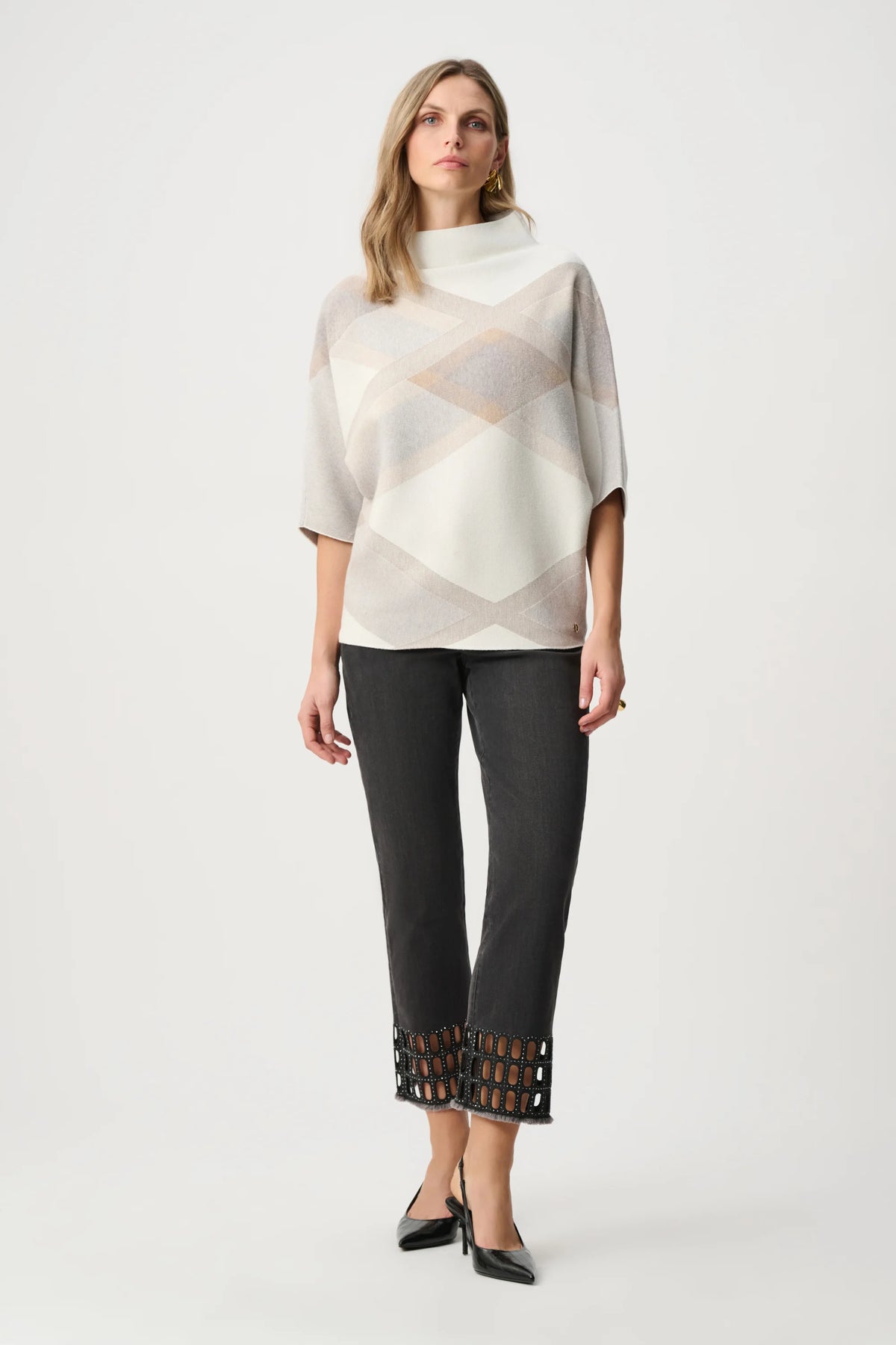 Joseph Ribkoff Brushed Viscose And Nylon Plaid Funnel-Neck Sweater
