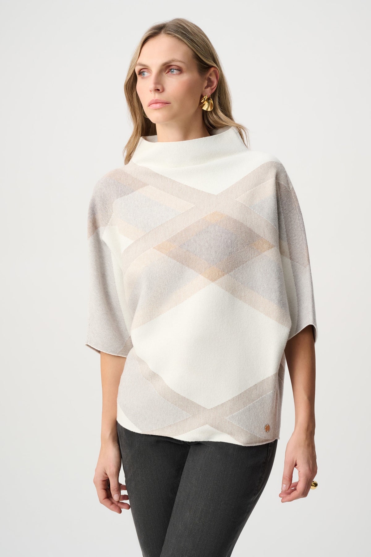 Joseph Ribkoff Brushed Viscose And Nylon Plaid Funnel-Neck Sweater