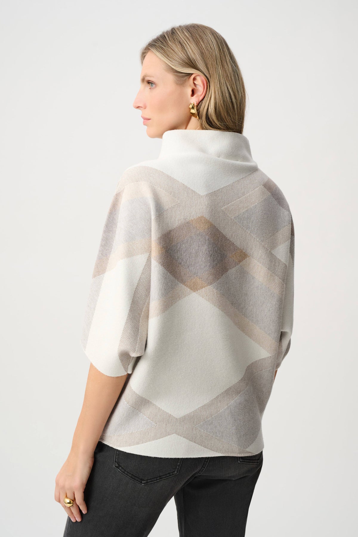 Joseph Ribkoff Brushed Viscose And Nylon Plaid Funnel-Neck Sweater