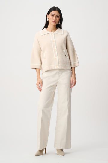 Joseph Ribkoff Oatmeal/Winter White Feather Yarn Knit Boxy Jacket