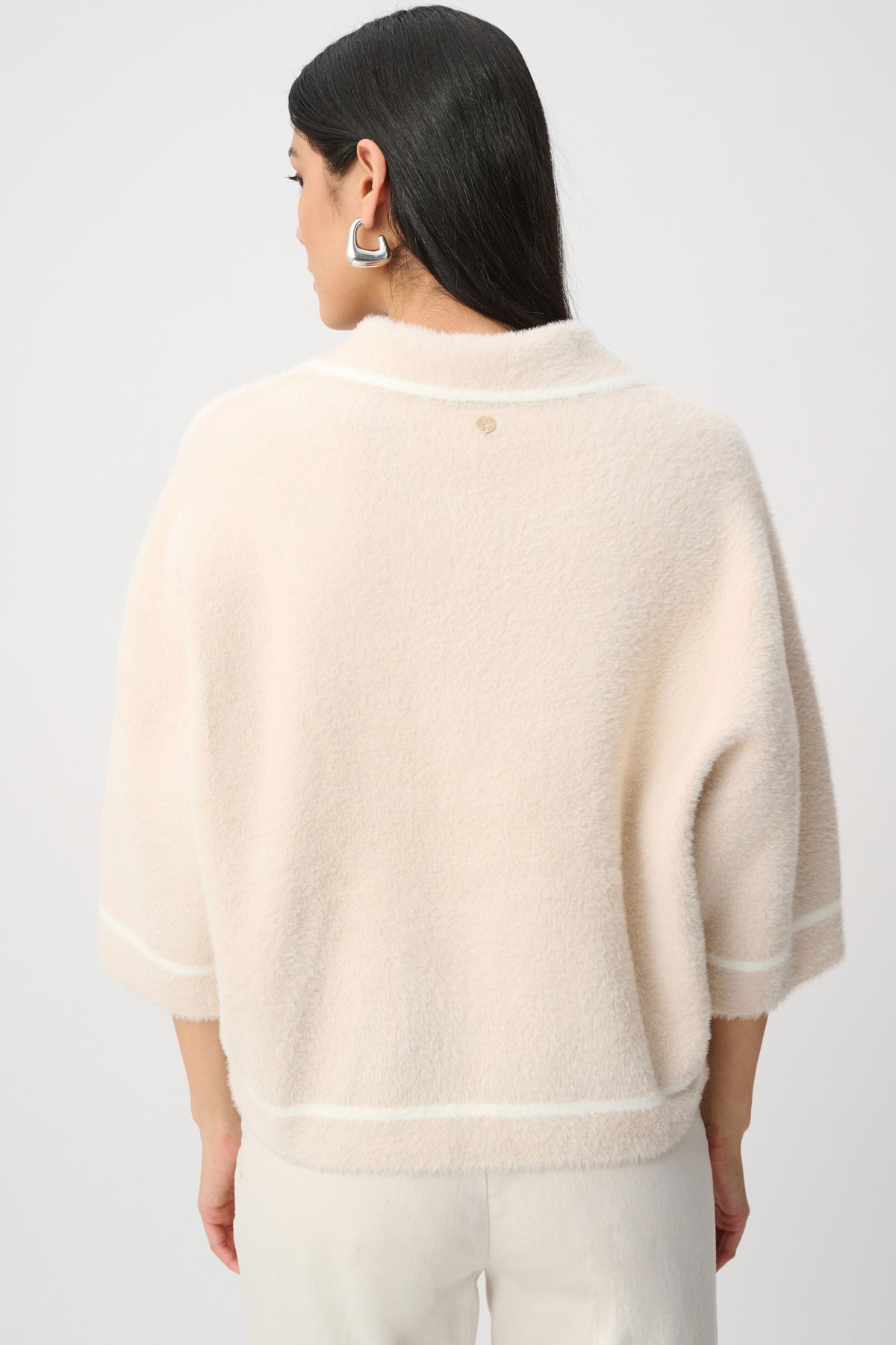 Joseph Ribkoff Oatmeal/Winter White Feather Yarn Knit Boxy Jacket