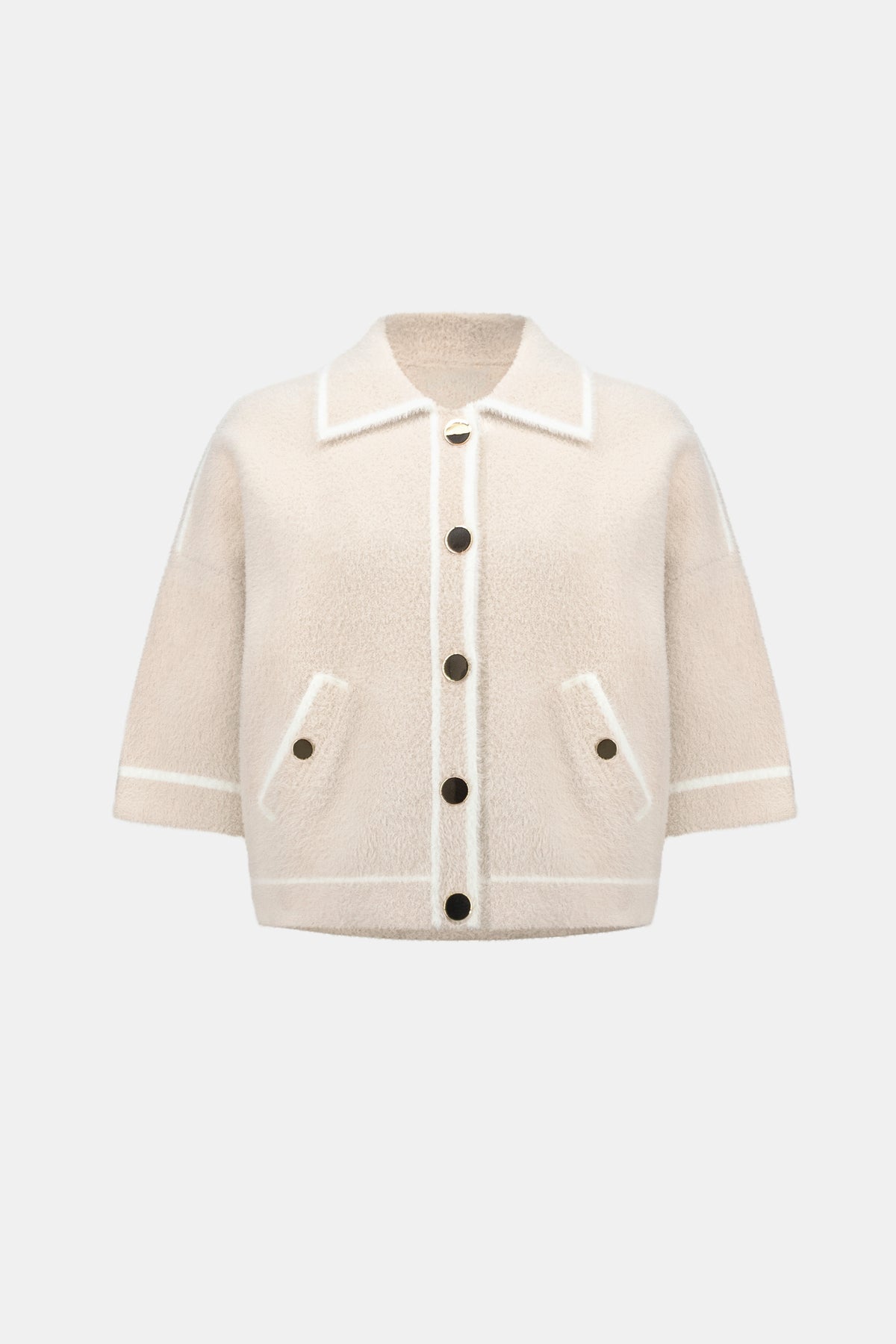 Joseph Ribkoff Oatmeal/Winter White Feather Yarn Knit Boxy Jacket