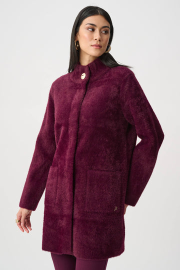 Joseph Ribkoff Elderberry Feather Yarn Mock-Neck Coat
